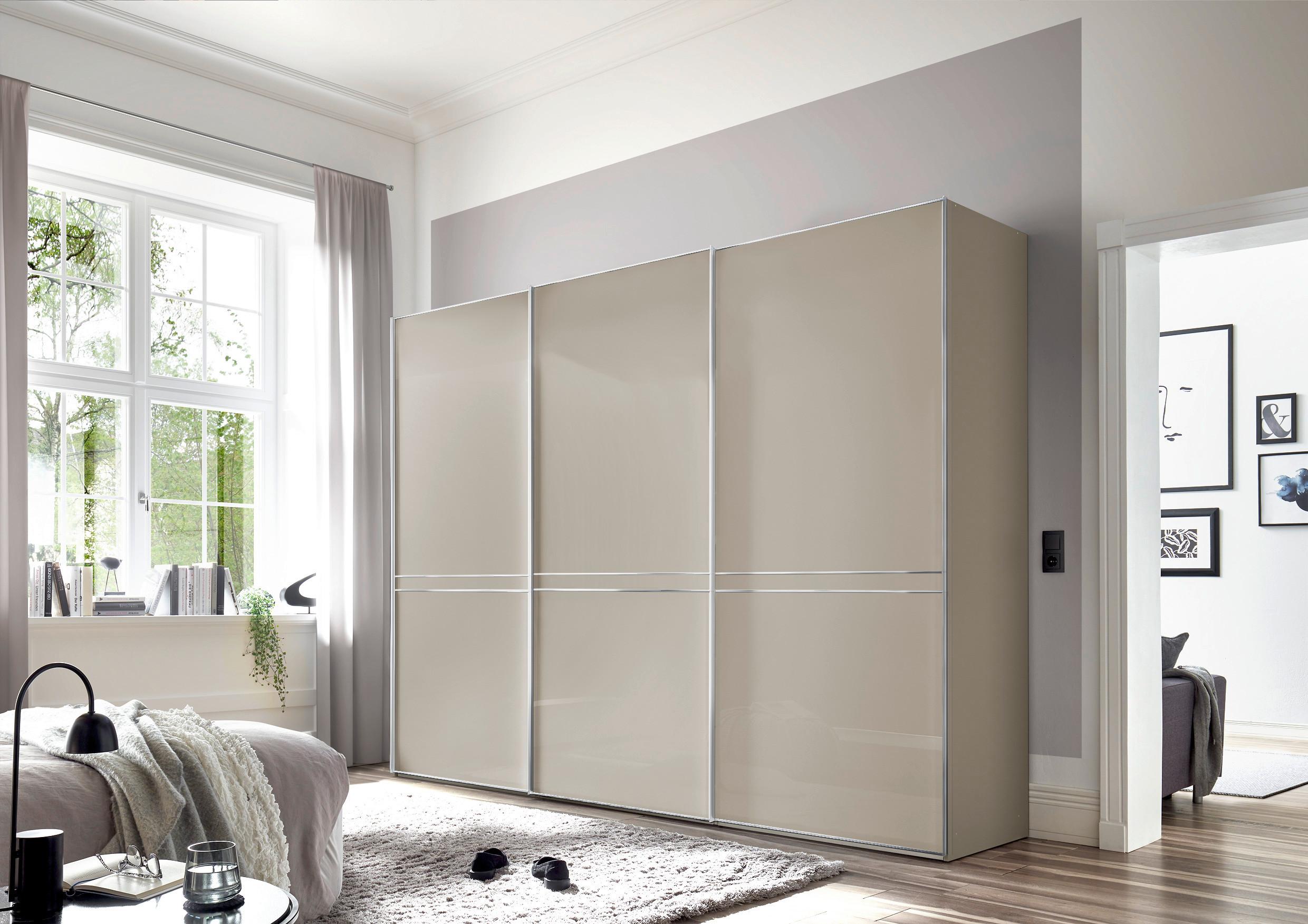 Tolóajtós Szekrény 3 Ajtós Sonate Pesaro - krómszínű/homokszínű, Modern, faalapú anyag/üveg (298/239/68cm)