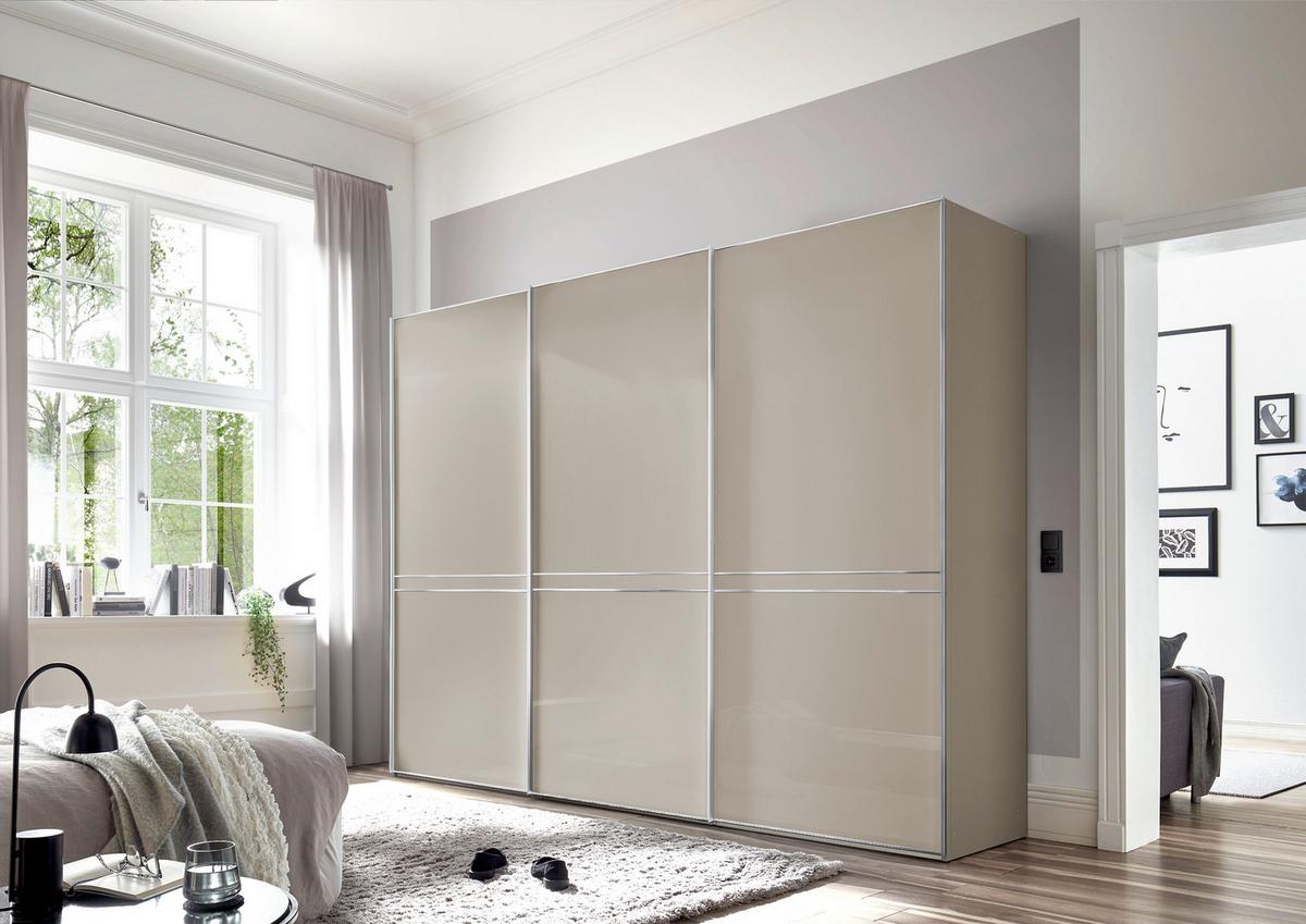 Tolóajtós Szekrény 3 Ajtós Sonate Pesaro - krómszínű/homokszínű, Modern, faalapú anyag/üveg (298/239/68cm)