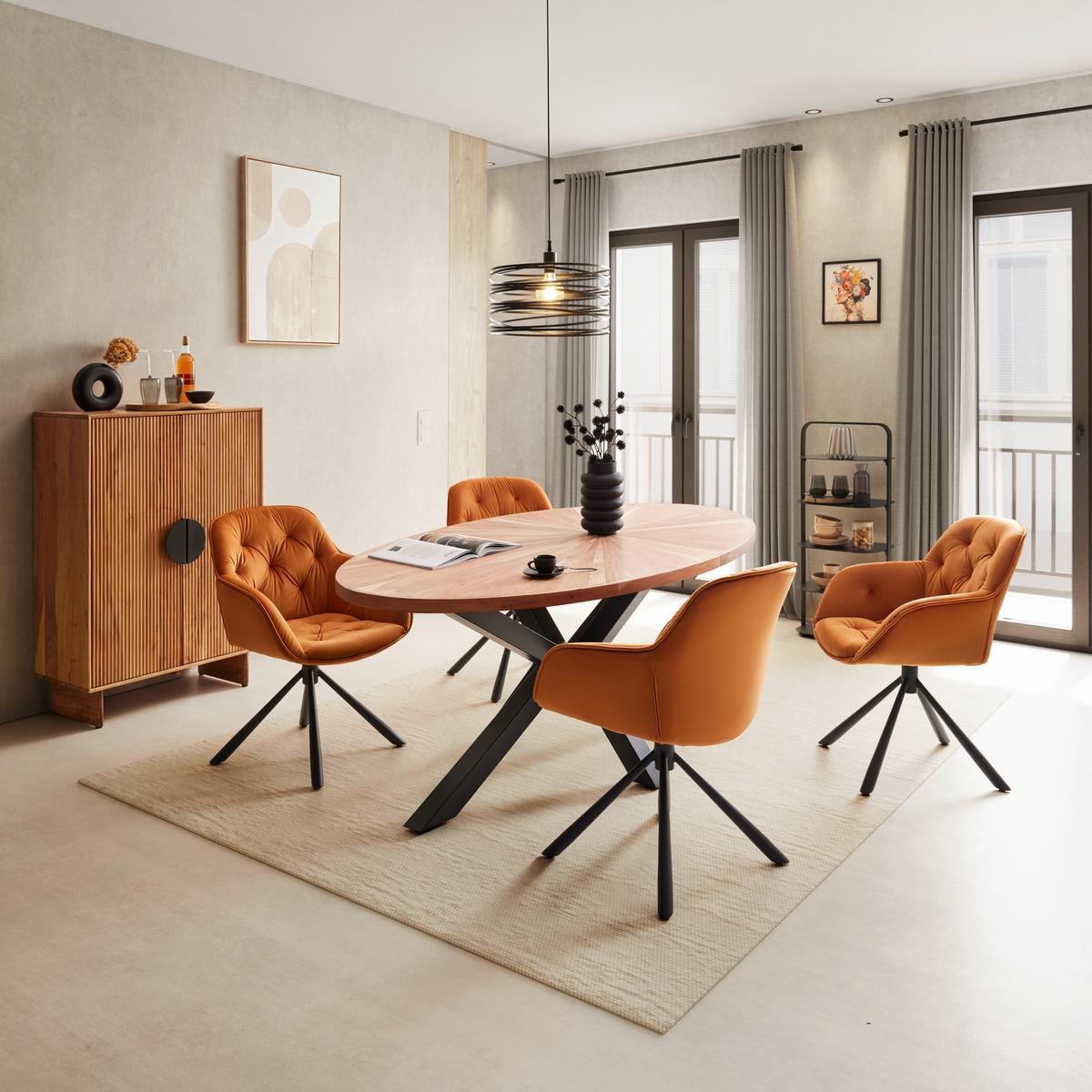 Armlehnstuhl Eileen aus Samt in Orange - Schwarz/Orange, Lifestyle, Textil/Metall (68/86/64cm) - Premium Living
