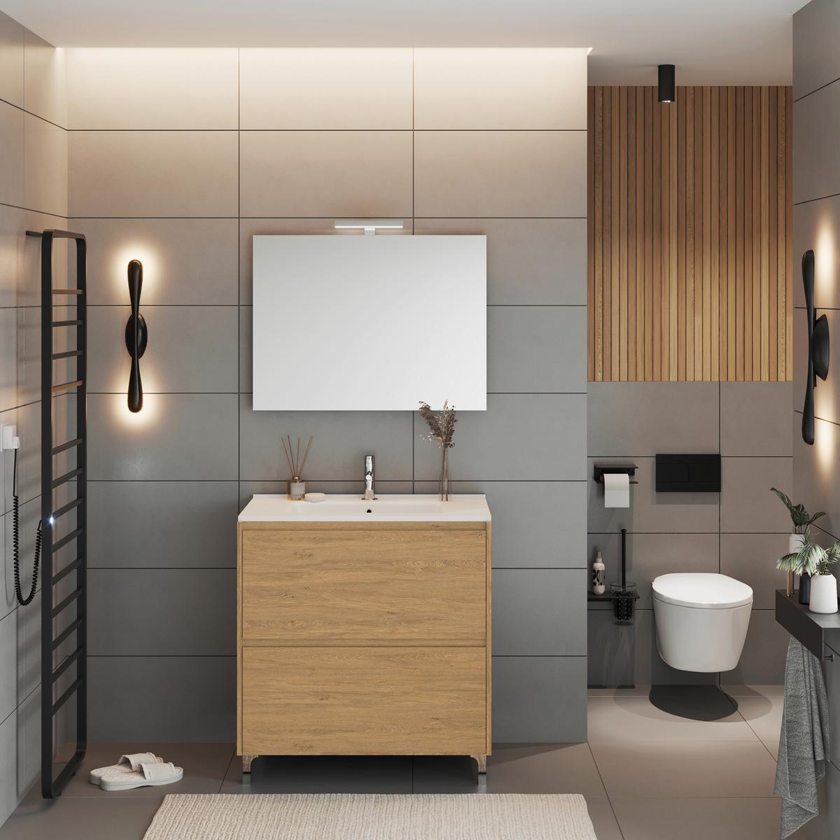 Element Ispod Umivaonika Lisbona - boje kroma/divlji hrast, Basics, drvni materijal/plastika (80/74/46cm)