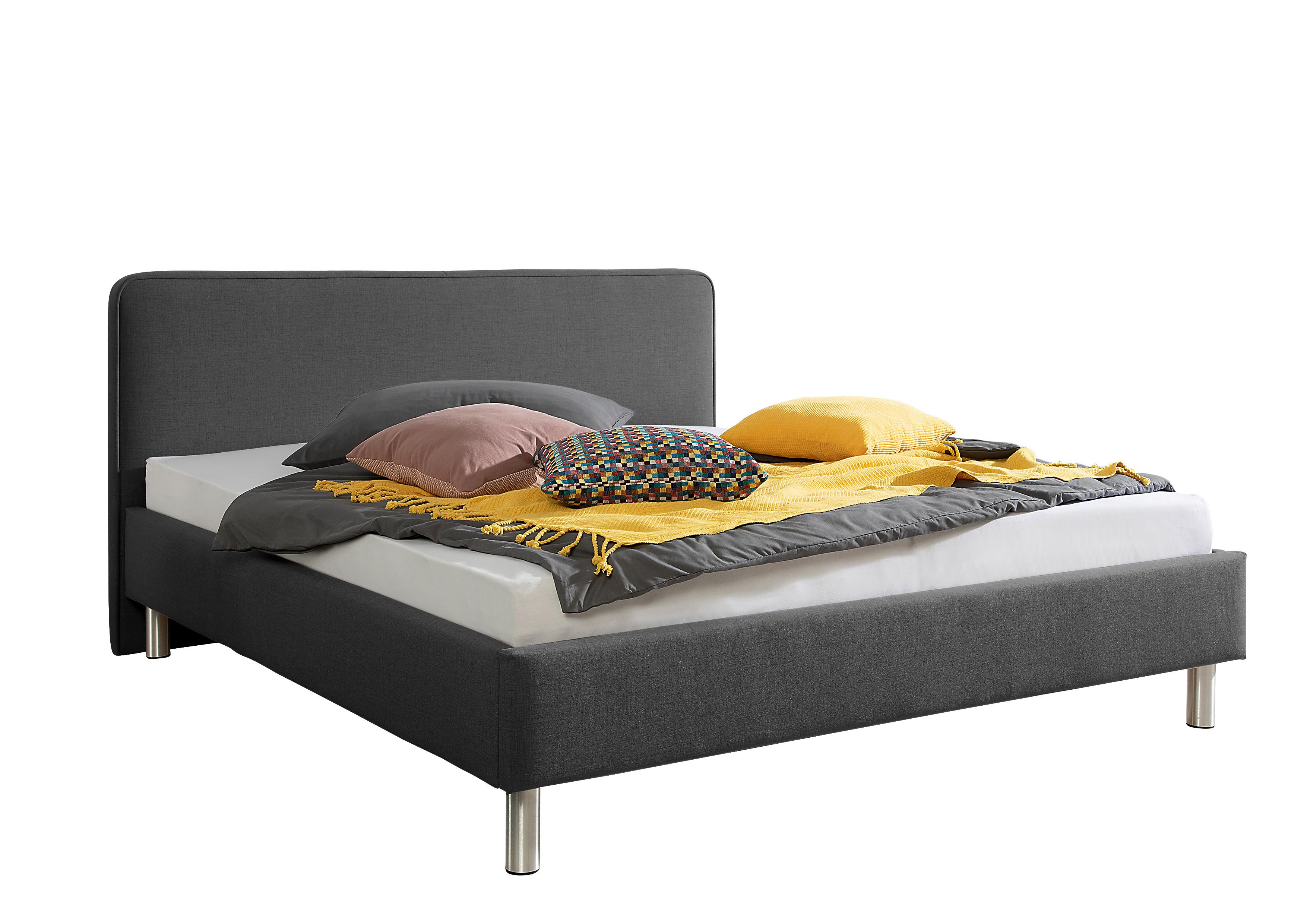 Polsterbett Jone Anthrazit ca. 160x200 cm - Anthrazit/Alufarben, MODERN, Textil/Metall (160/200cm) - Livetastic