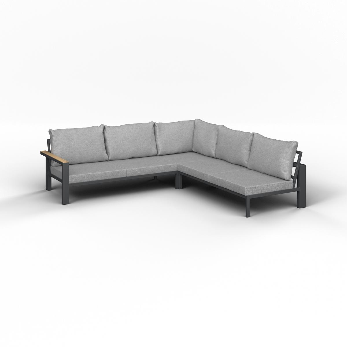 KOMPLET STOŁOWY NA TARAS MELINA - kolor naturalny/jasnoszary, Modern, metal/drewno (272/79/84cm) - Bessagi Garden