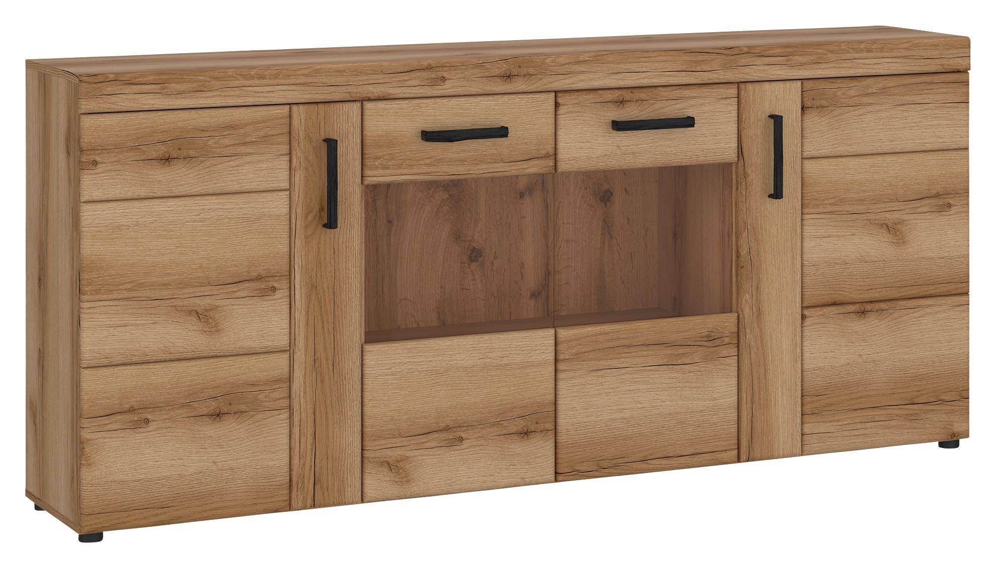 Comodă CORTINA - culoare lemn stejar, Modern, sticlă/material pe bază de lemn (185,1/86/40,9cm) - Modern Living
