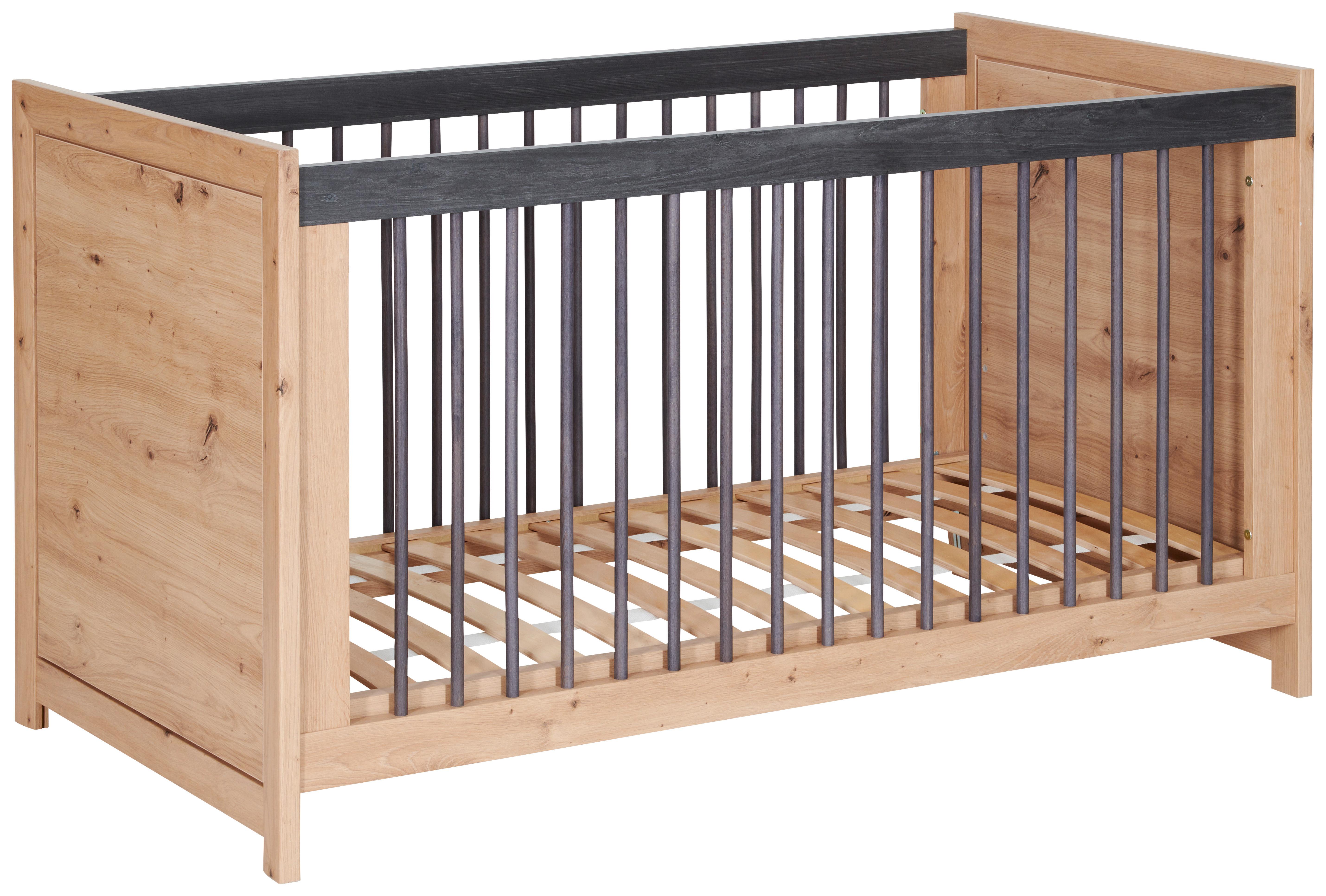 ŁÓŻKO SZCZEBELKOWE BENTON - kolor dębowy/ciemnoszary, Natur, materiał drewnopochodny/drewno (145/76,5/80cm) - My Baby Lou