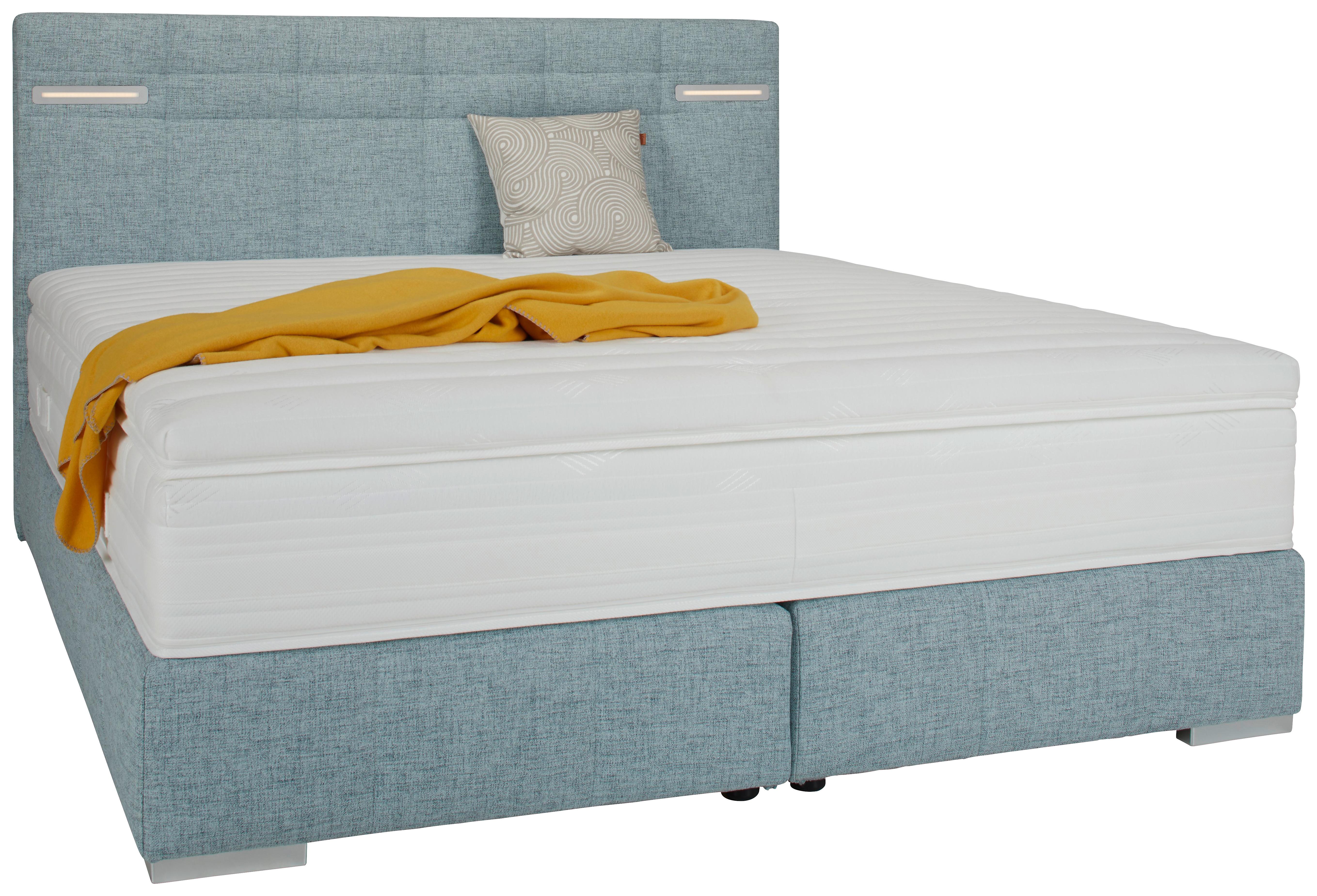 Boxspringbett mit Beleuchtung ca. 180x200cm - Silberfarben/Mintgrün, Modern, Kunststoff/Textil (180/200cm) - Premium Living