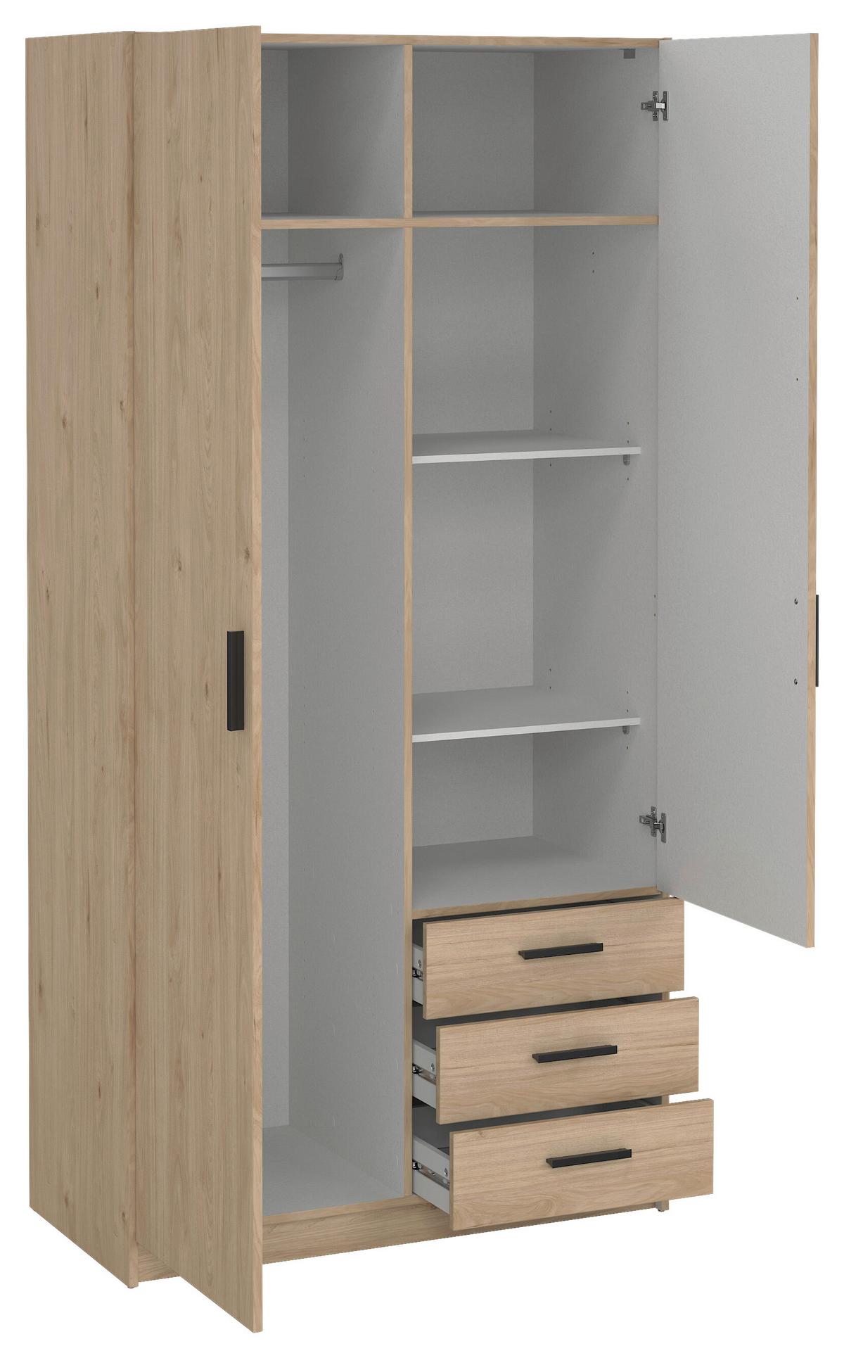 Omara Za Oblačila Sprint, Barva Hrasta - črna/barve hrasta, Basics, kovina/leseni material (98,5/200,4/49,8cm) - MID.YOU