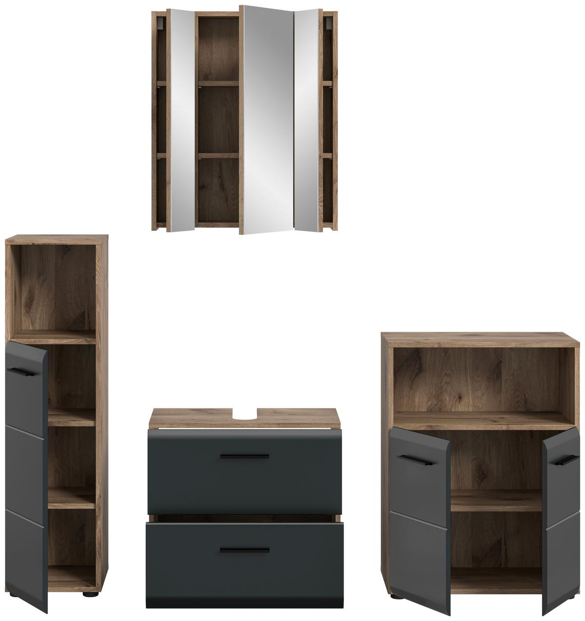 BADEZIMMER ICE - Eiche dunkel/Schwarz, Basics, Holzwerkstoff/Kunststoff (150cm) - MID.YOU