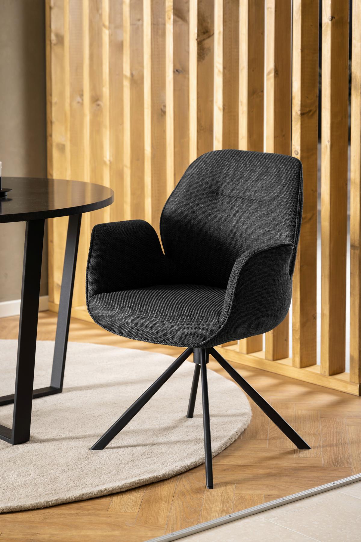 KRZESŁO Z PODŁOKIETNIKAMI AURA - ciemnoszary/czarny, Design, metal/tkanina (61/90/62cm) - MID.YOU