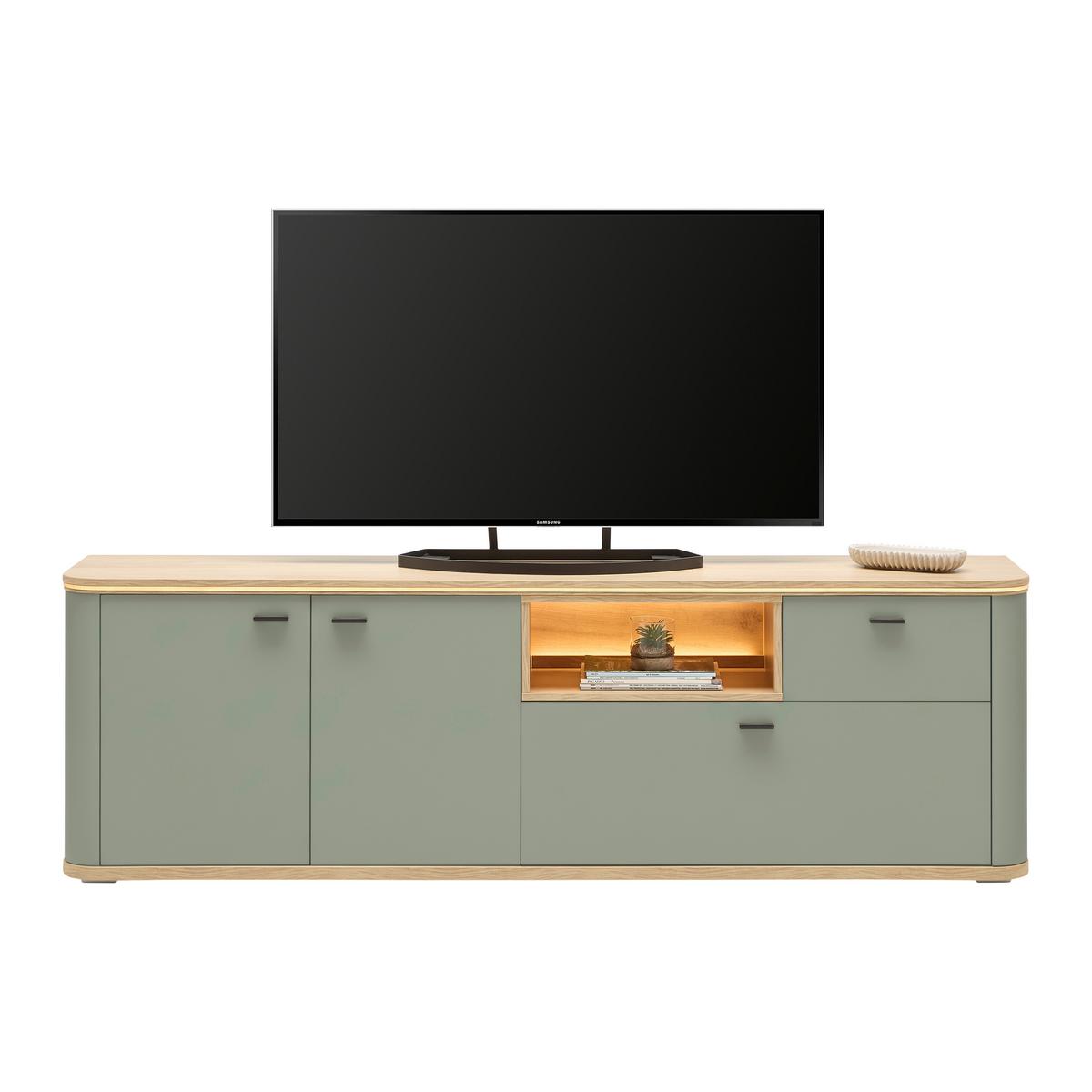 TV-Element Lagos Salbeigrün/Eiche Artisan - Salbeigrün/Anthrazit, Modern, Holzwerkstoff/Kunststoff (210/65/42,5cm) - Premium Living