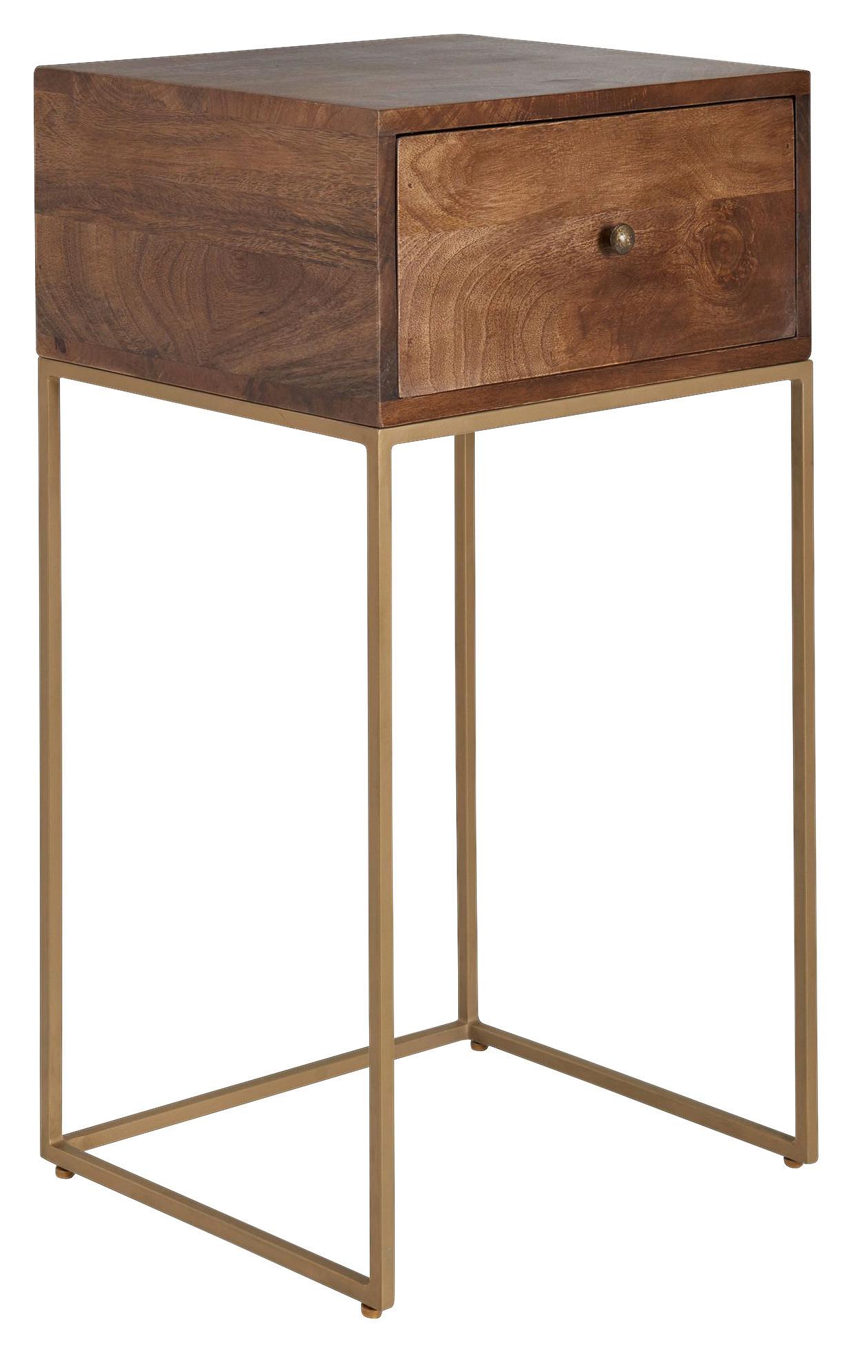 NACHTSCHRANK WL6.478 - Goldfarben/Braun, MODERN, Holz/Metall (40/76/35cm) - MID.YOU