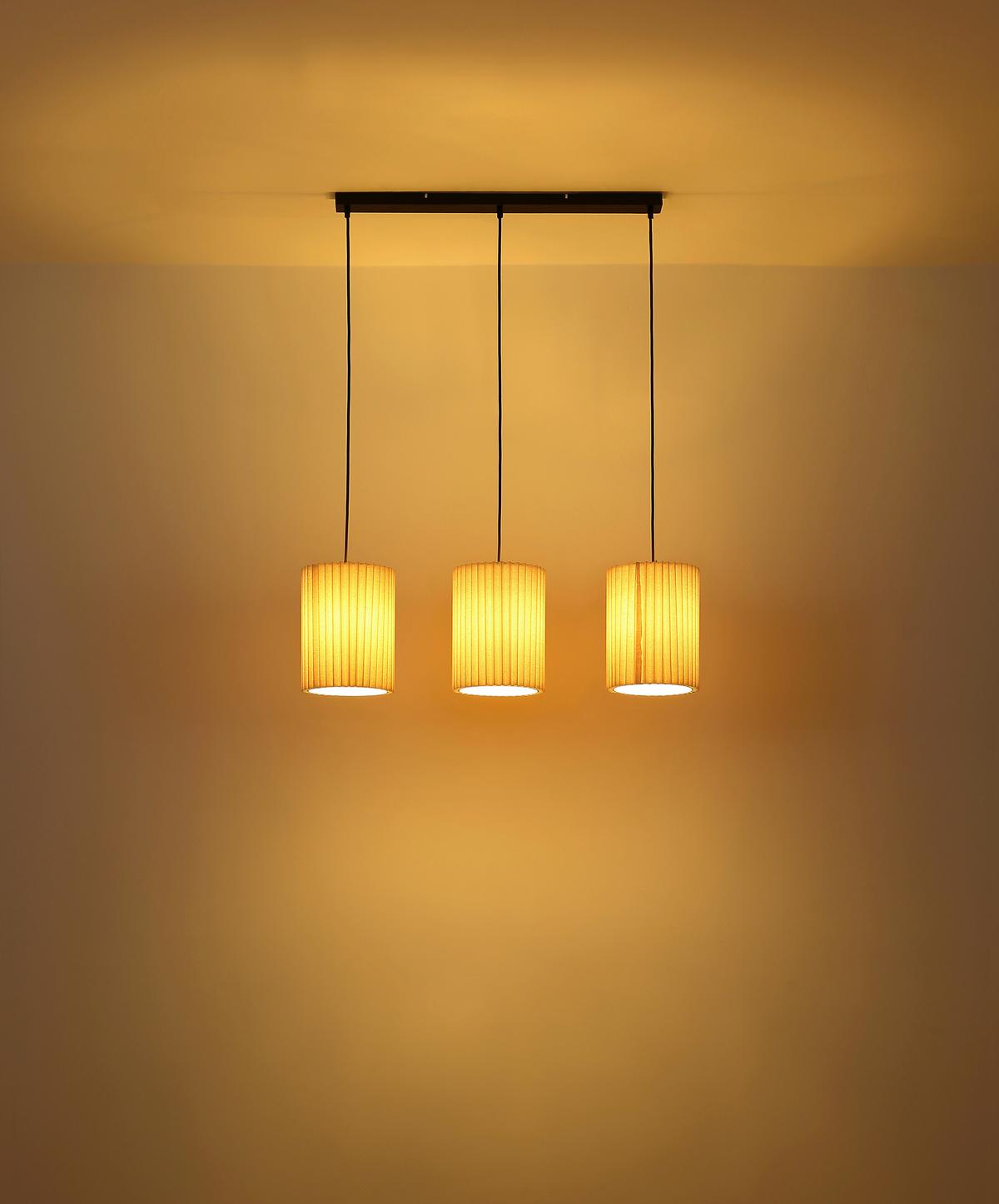 HÄNGELEUCHTE 15757-3H PAGE - Schwarz/Naturfarben, Basics, Textil/Metall (85/20/120cm) - Globo