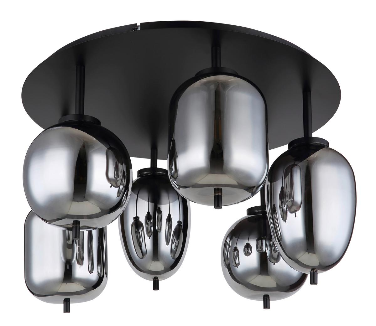 DECKENLEUCHTE 15345-6D - Schwarz, Design, Glas/Metall (63/38cm) - Globo