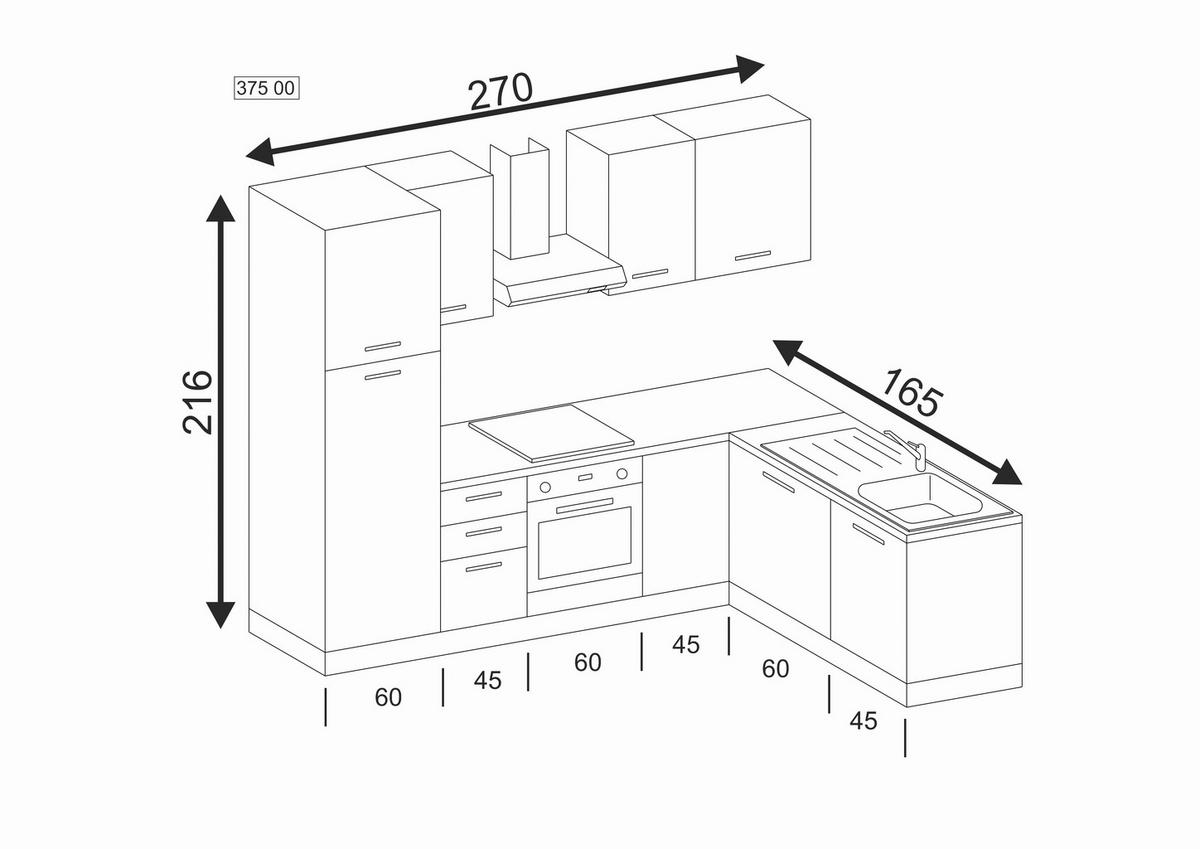 Eckküche Calliope m. Geräte ca. 270x165cm Eukalyptusholz - Eukalyptusholzfarben/Magnolie, LIFESTYLE, Holzwerkstoff/Kunststoff (270/165cm) - MID.YOU