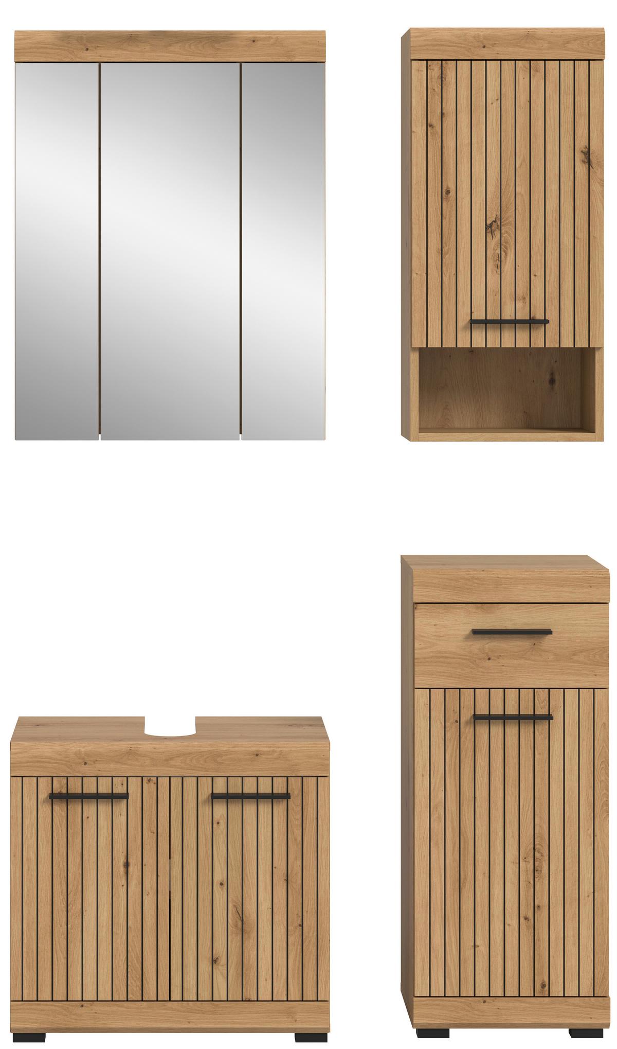 Badezimmer Scout Eiche Artisan 4-teilig - Schwarz/Eiche Artisan, Trend, Glas/Holzwerkstoff (97cm) - MID.YOU