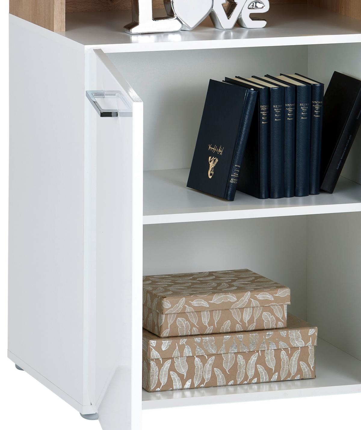 Comodă cu uși VIOLA - alb/culoare lemn stejar, Modern, plastic/metal (103,5/85,9/43,2cm) - Premium Living