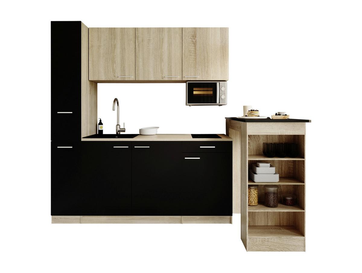 Küchenblock Ingrid m. Geräten Schwarz - Eichefarben/Schwarz, Design, Holzwerkstoff/Kunststoff (180cm) - Respekta