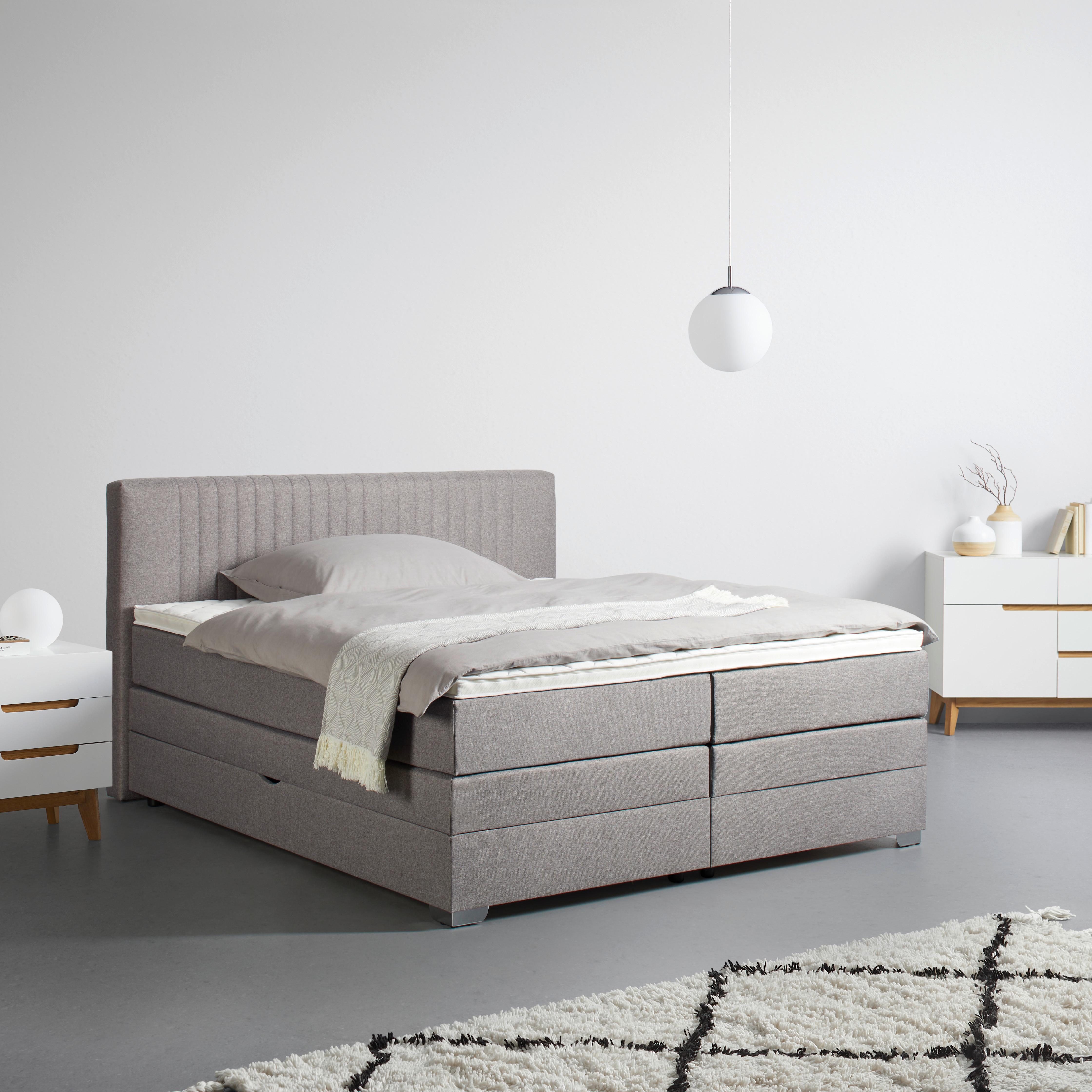 Boxspringbett Plura Grau ca. 180x200cm - Chromfarben/Grau, KONVENTIONELL, Holz/Holzwerkstoff (180/200cm) - Mömax