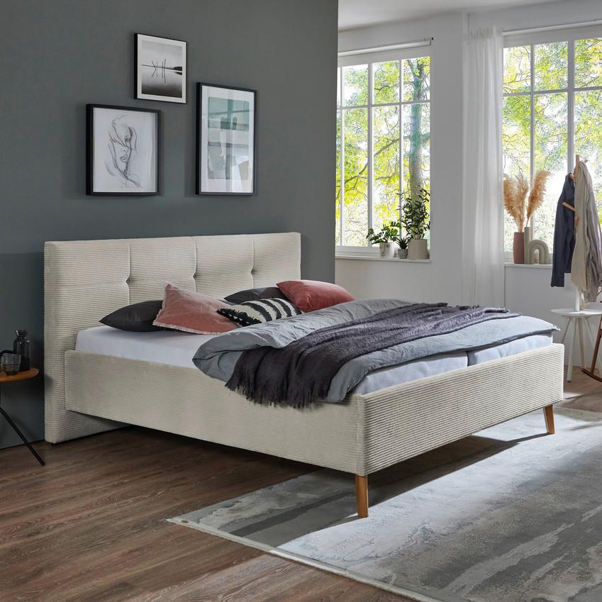 Polsterbett Meila Beige ca. 180x200cm - Eichefarben/Beige, KONVENTIONELL, Holz/Textil (180/200cm) - Premium Living