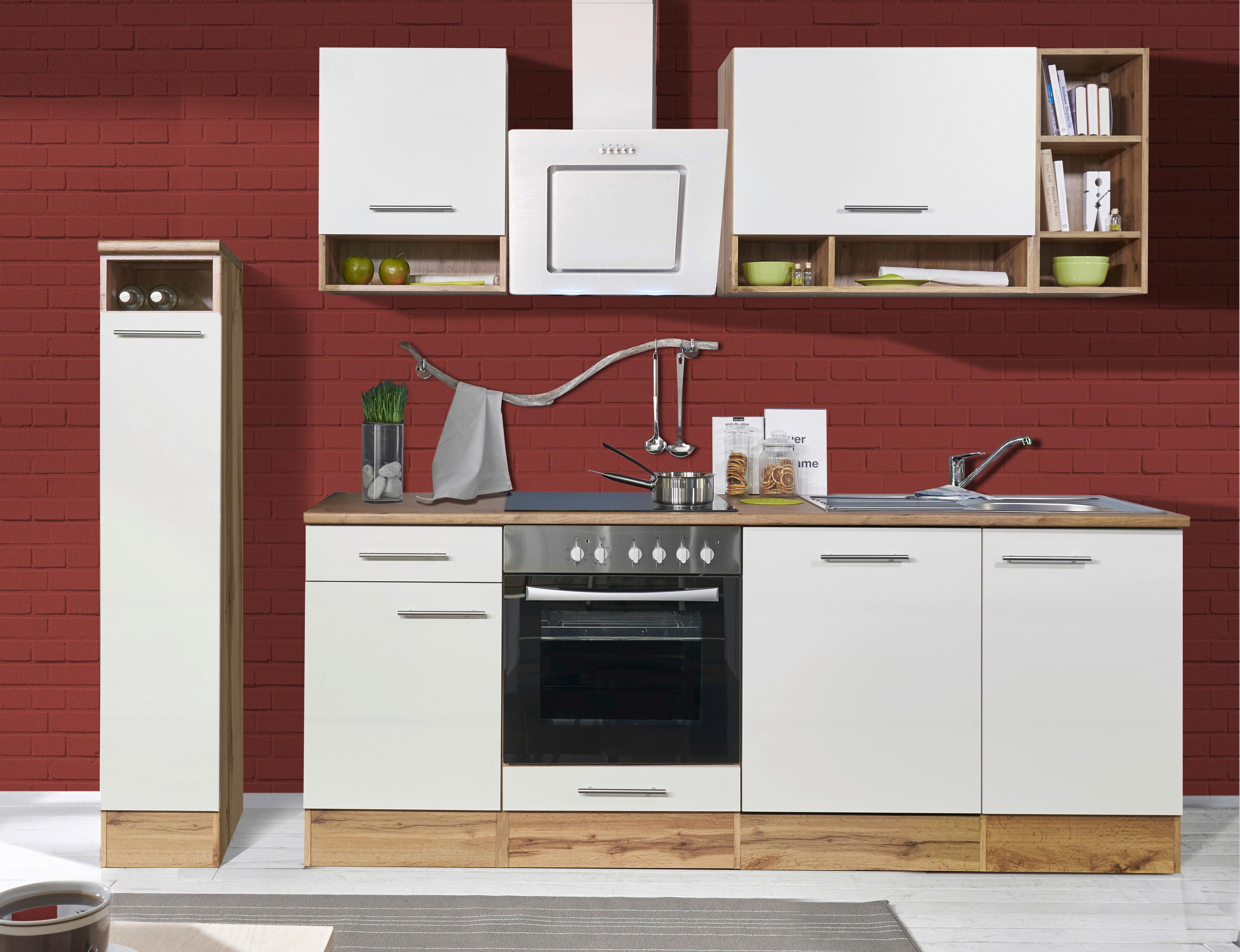 Küchenzeile Economy o. Geräte Weiß/Wildeiche B: ca. 250 cm - Wildeiche/Silberfarben, Basics, Holzwerkstoff/Metall (250/205cm) - Respekta