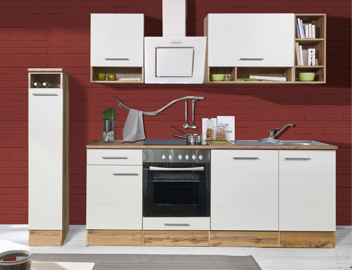 Küchenzeile Economy o. Geräte Weiß/Wildeiche B: ca. 250 cm - Wildeiche/Silberfarben, Basics, Holzwerkstoff/Metall (250/205cm) - Respekta