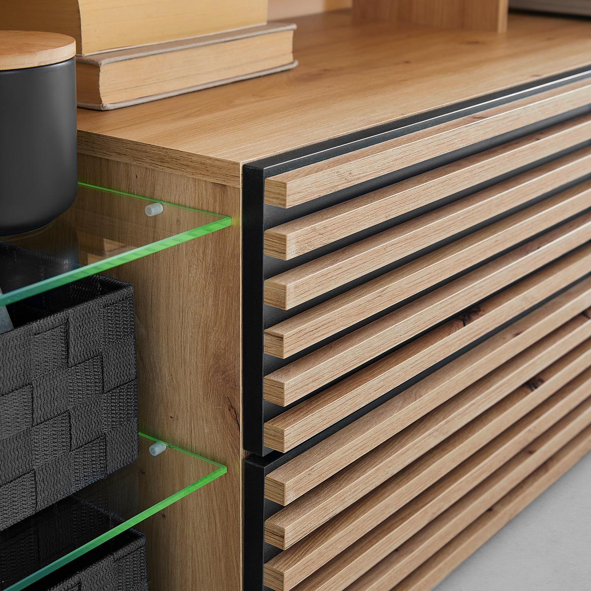 Lowboard Goal 2.0 Eiche Artisan - Schwarz/Eiche Artisan, Modern, Glas/Holzwerkstoff (180/67/44cm) - Mömax