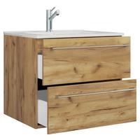 Kombiniran Umivalnik Badinos, Medeni Hrast - bela/medeni hrast, Moderno, leseni material/keramika (61cm) - MID.YOU