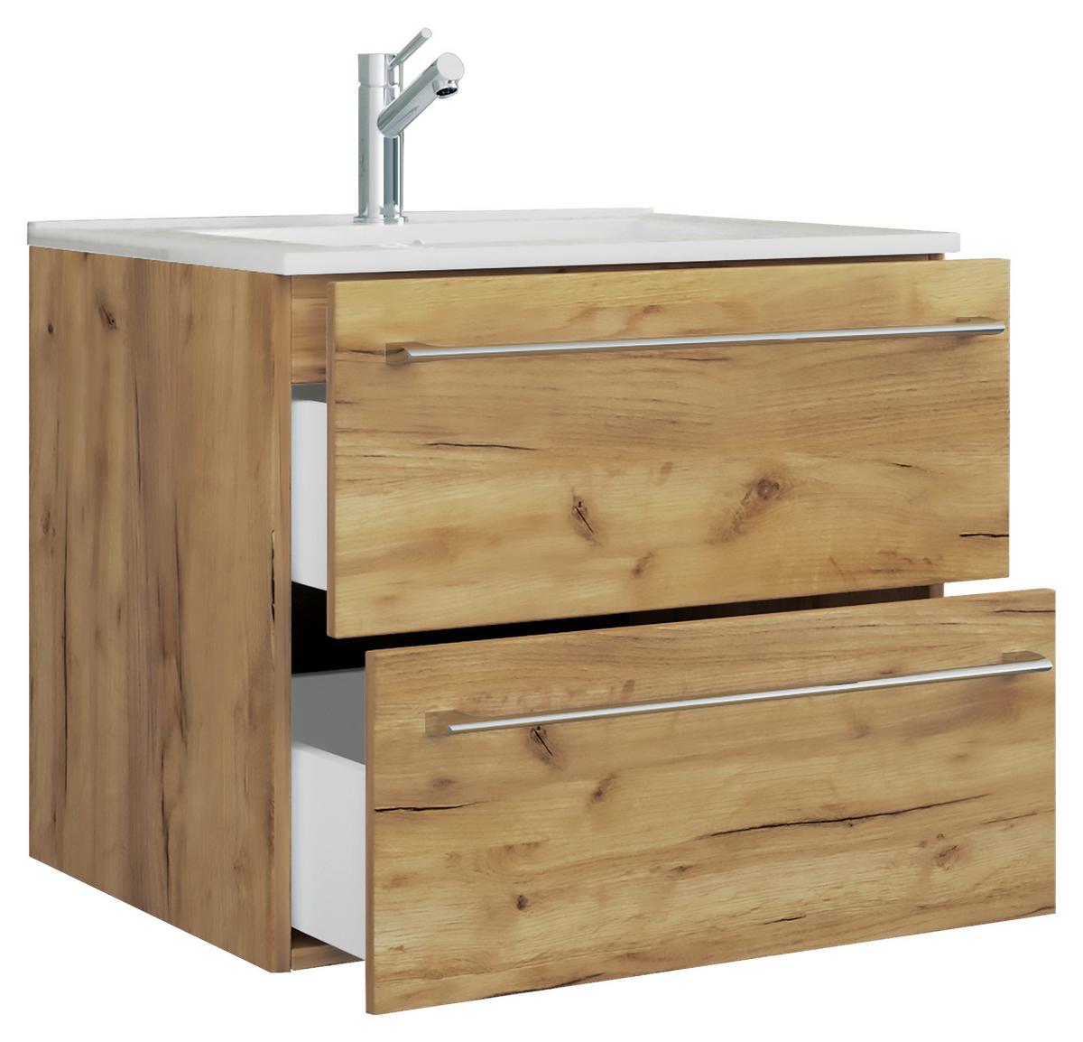 Kombiniran Umivalnik Badinos, Medeni Hrast - bela/medeni hrast, Moderno, leseni material/keramika (61cm) - MID.YOU