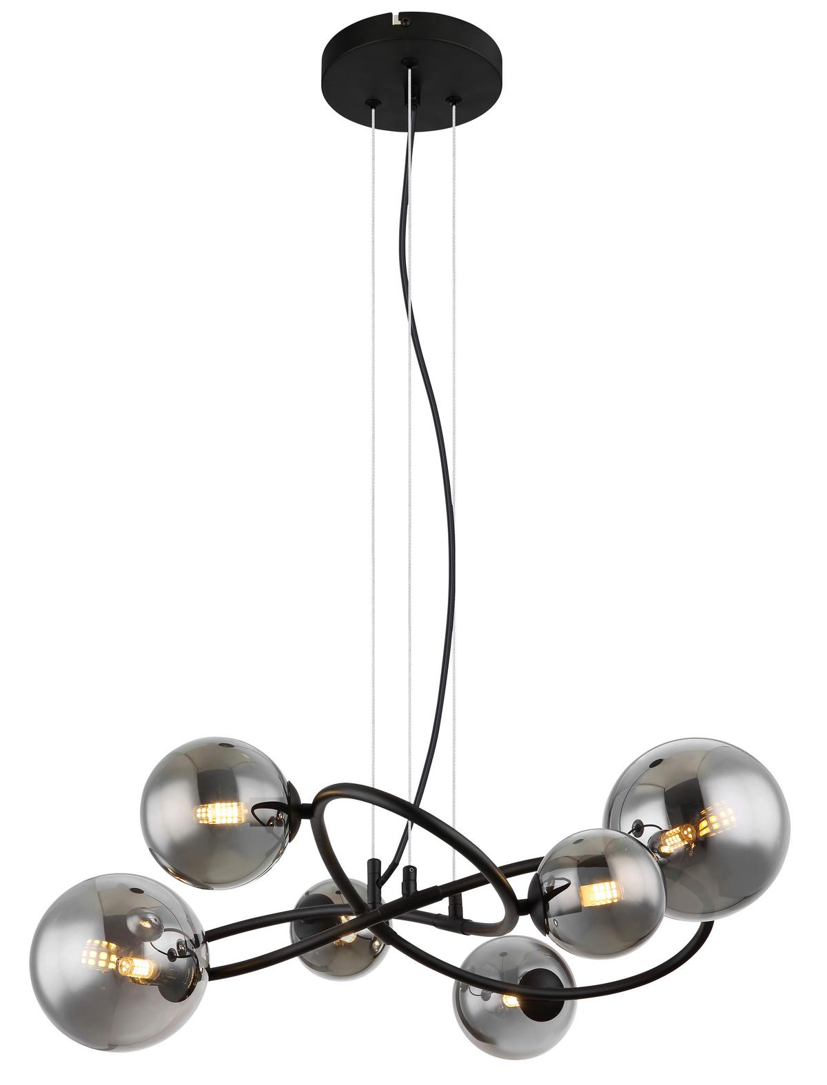 LED-Hängeleuchte Riha Schwarz max. 3,5 Watt - Transparent/Schwarz, Design, Glas/Kunststoff (62,2/58,8/120cm) - Globo