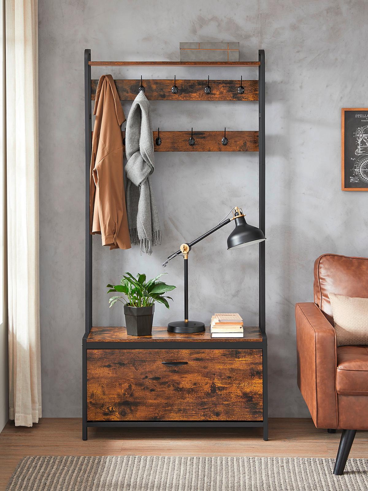 GARDEROBE HSR405B01 - Schwarz/Braun, Trend, Holzwerkstoff/Metall (85/30/180cm) - MID.YOU