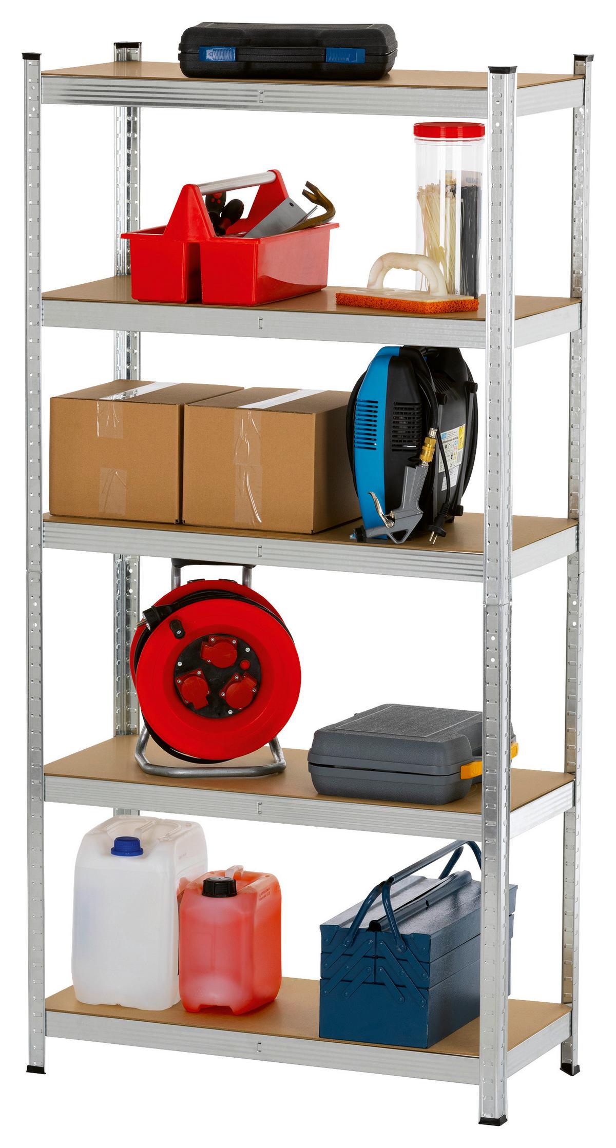 Schwerlastregal Easymaxx Silberfarben/Hellbraun - Hellbraun/Silberfarben, KONVENTIONELL, Holzwerkstoff/Kunststoff (40/90/180cm)