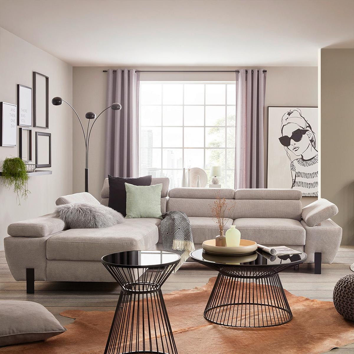 Wohnlandschaft Molina Mini Hellgrau mit Schlaffunktion - Hellgrau/Schwarz, MODERN, Holz/Holzwerkstoff (189/90-92/277cm) - Mömax