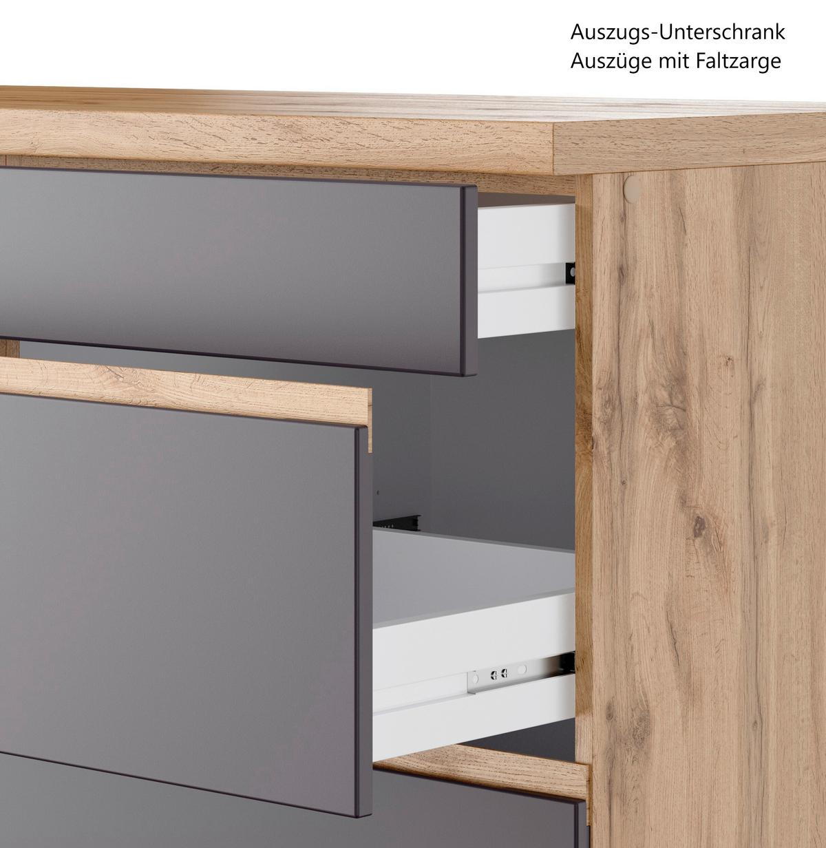 Küchenzeile Turin ohne Geräte ca. 300 cm Grau/Wotan Eiche - Eiche Wotan/Grau, Design, Holzwerkstoff (300cm) - Held