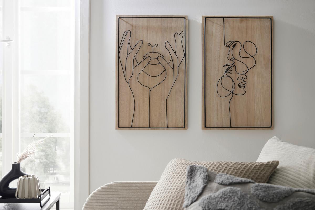 Stenska Dekoracija Grace - črna/rjava, Design, kovina/leseni material (37/59cm) - Modern Living