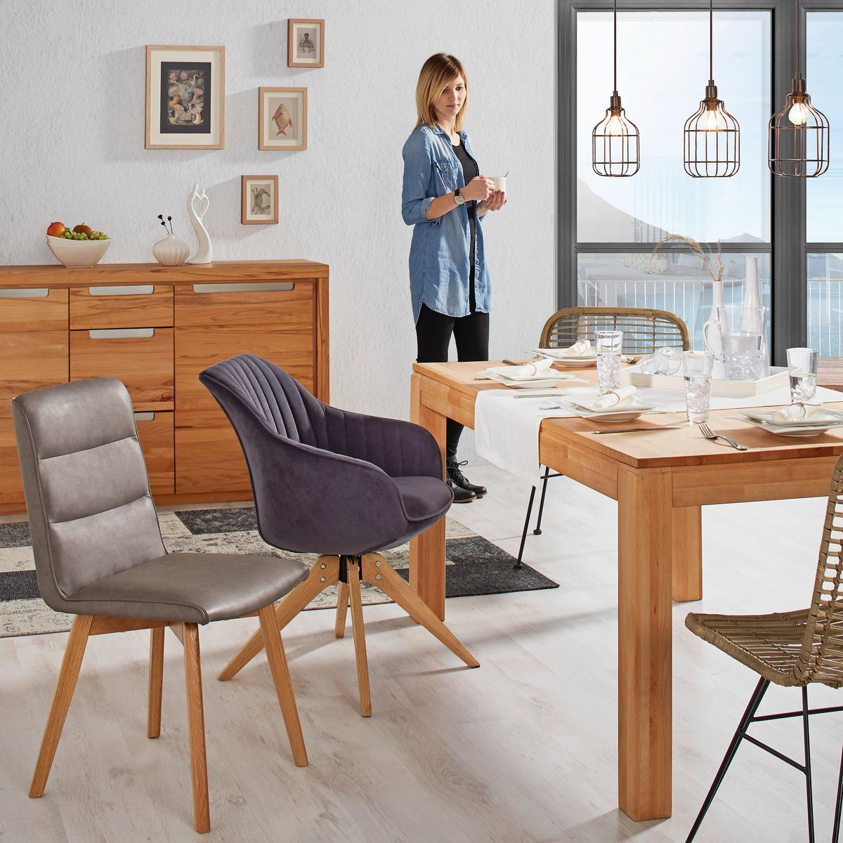 Armlehnstuhl Chill in Grau/Eiche - Eichefarben/Grau, Holz/Textil (60/83/65cm) - Premium Living