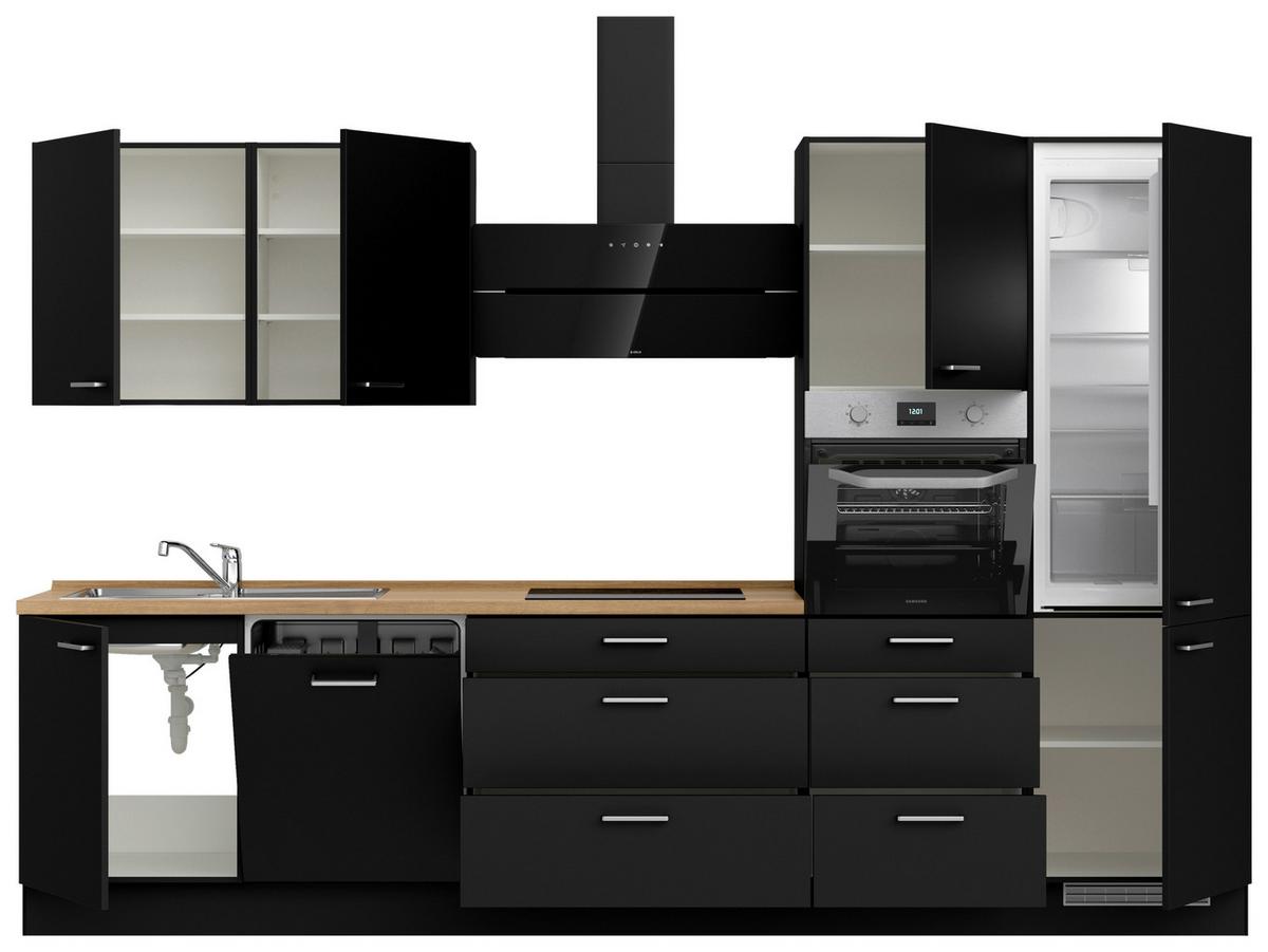 Küchenblock Touch High m. Geräten Schwarz - Edelstahlfarben/Eichefarben, MODERN, Holzwerkstoff/Metall (330cm) - Nobilia