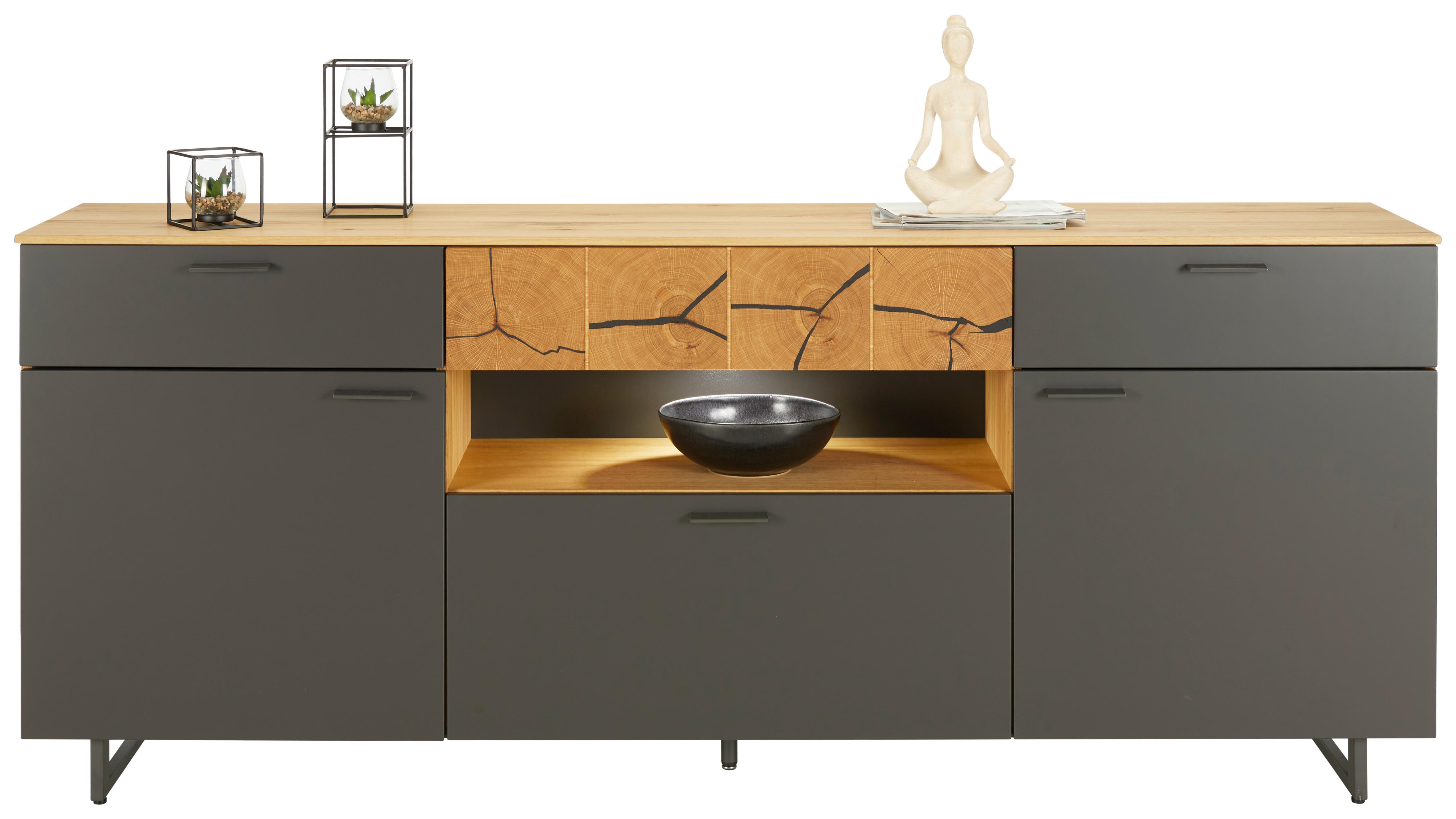 Sideboard Stockholm in Eichefarben/Schieferfarben - Schieferfarben/Eichefarben, MODERN, Holzwerkstoff/Metall (203/85/41cm) - Premium Living