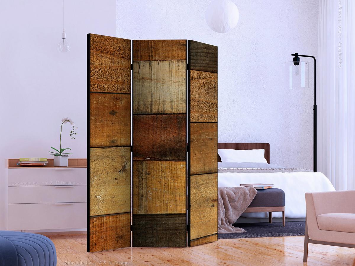 Paravan Wooden Patterns, 3-Delni, Dvostranski - barve konjaka/rjava, Basics, tekstil/les (135/172/3cm) - artgeist