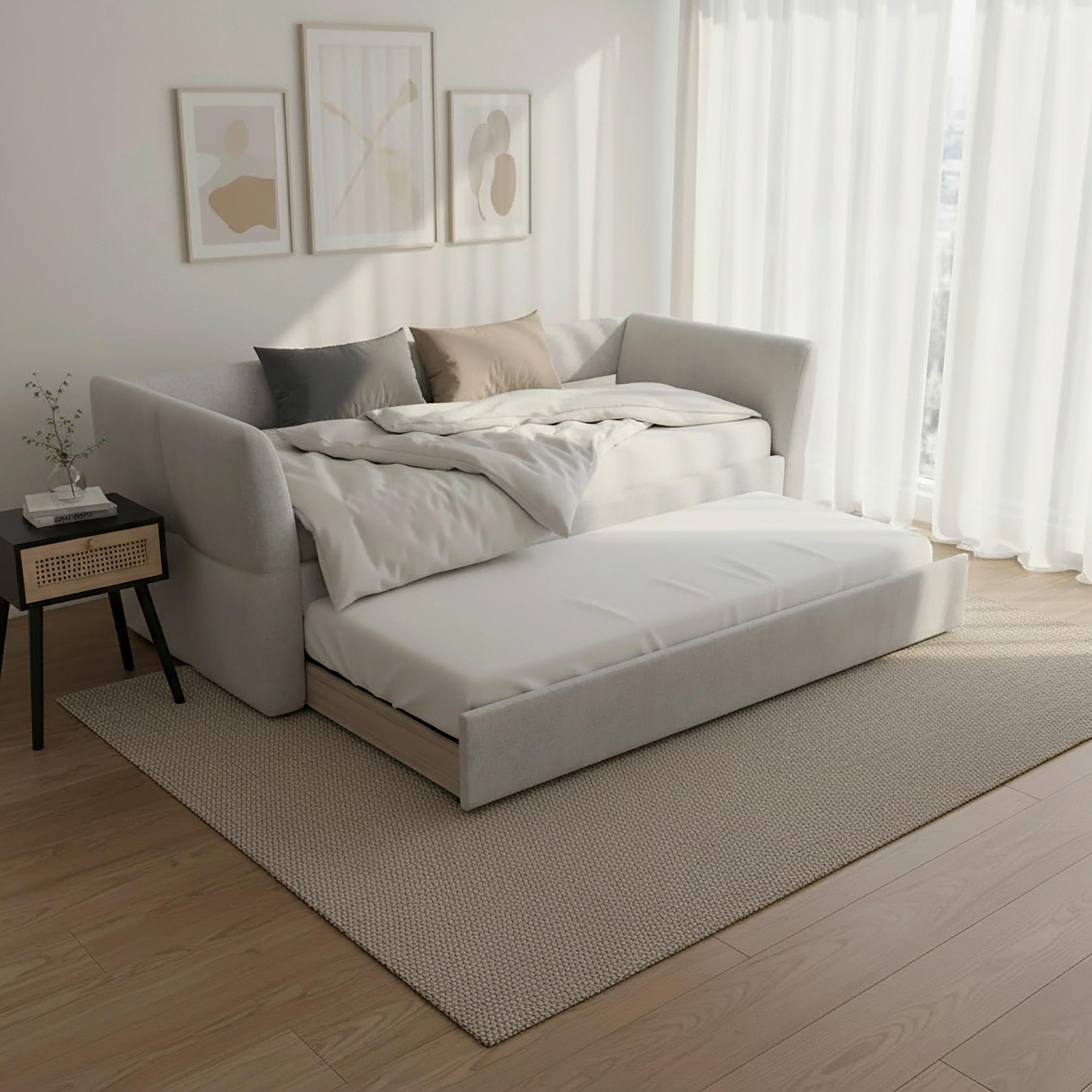 Ausziehbett Dream Hellgrau ca. 90x200 cm - Hellbraun/Hellgrau, MODERN, Holz/Kunststoff (90/200cm) - Bessagi Home