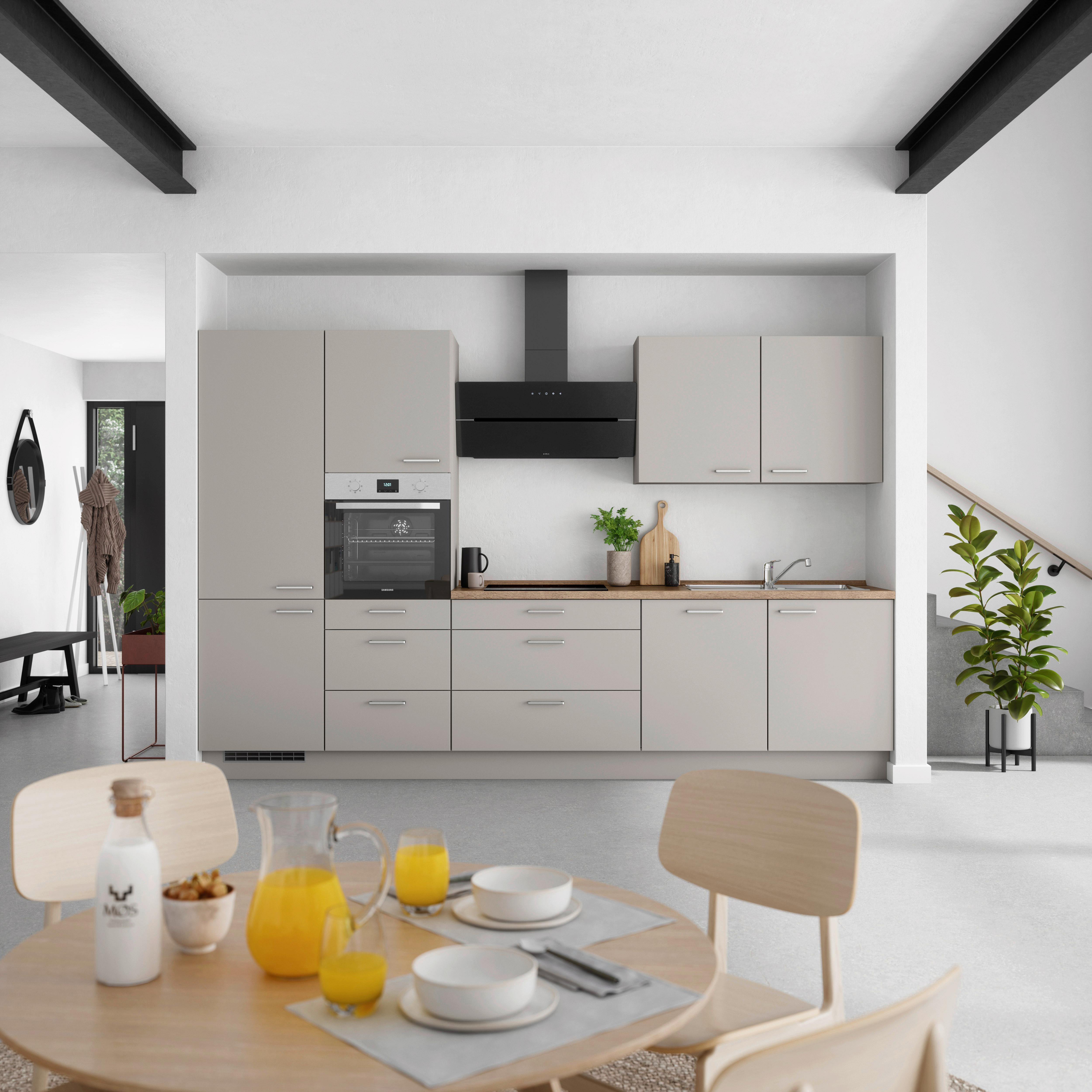 Küchenblock Touch High m. Geräten Grau - Eiche dunkel/Edelstahlfarben, MODERN, Holzwerkstoff/Metall (330cm) - Nobilia