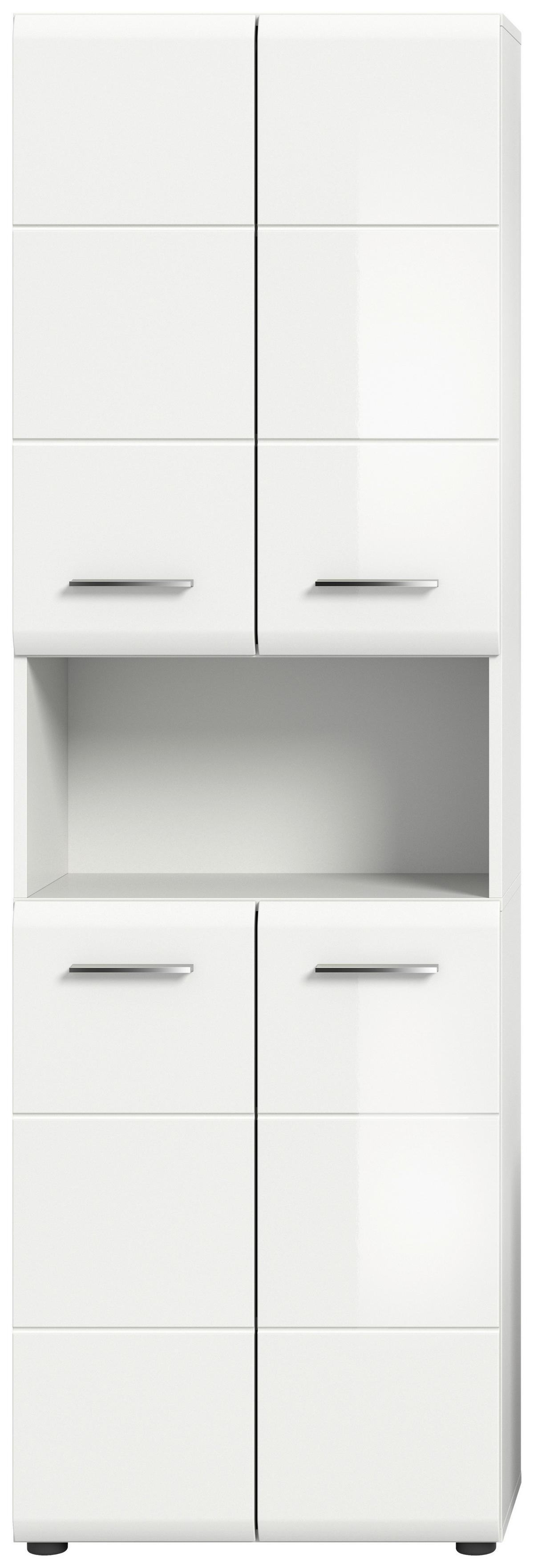 Hochschrank Ice 4-türig ca. 60x185 cm Weiß hochglanz - Chromfarben/Weiß Hochglanz, MODERN, Holzwerkstoff/Kunststoff (60/185/30cm) - MID.YOU