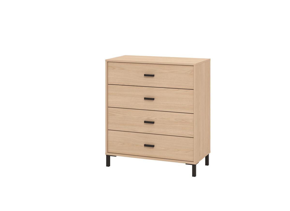 Komód 4 Fiók Arbela - tölgyfa színű/fekete, Modern, műanyag/faalapú anyag (80/90/40cm)