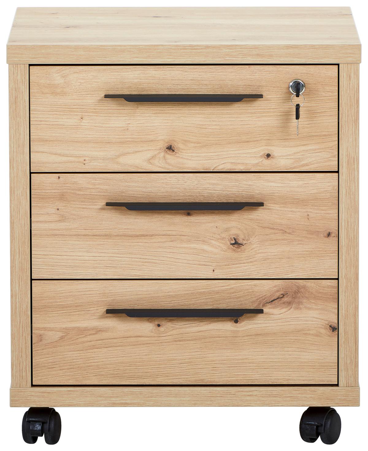 KONTENER NA KÓŁKACH DISEGNO - antracytowy/dąb artisan, Design, materiał drewnopochodny/tworzywo sztuczne (52/61/44cm) - Carryhome