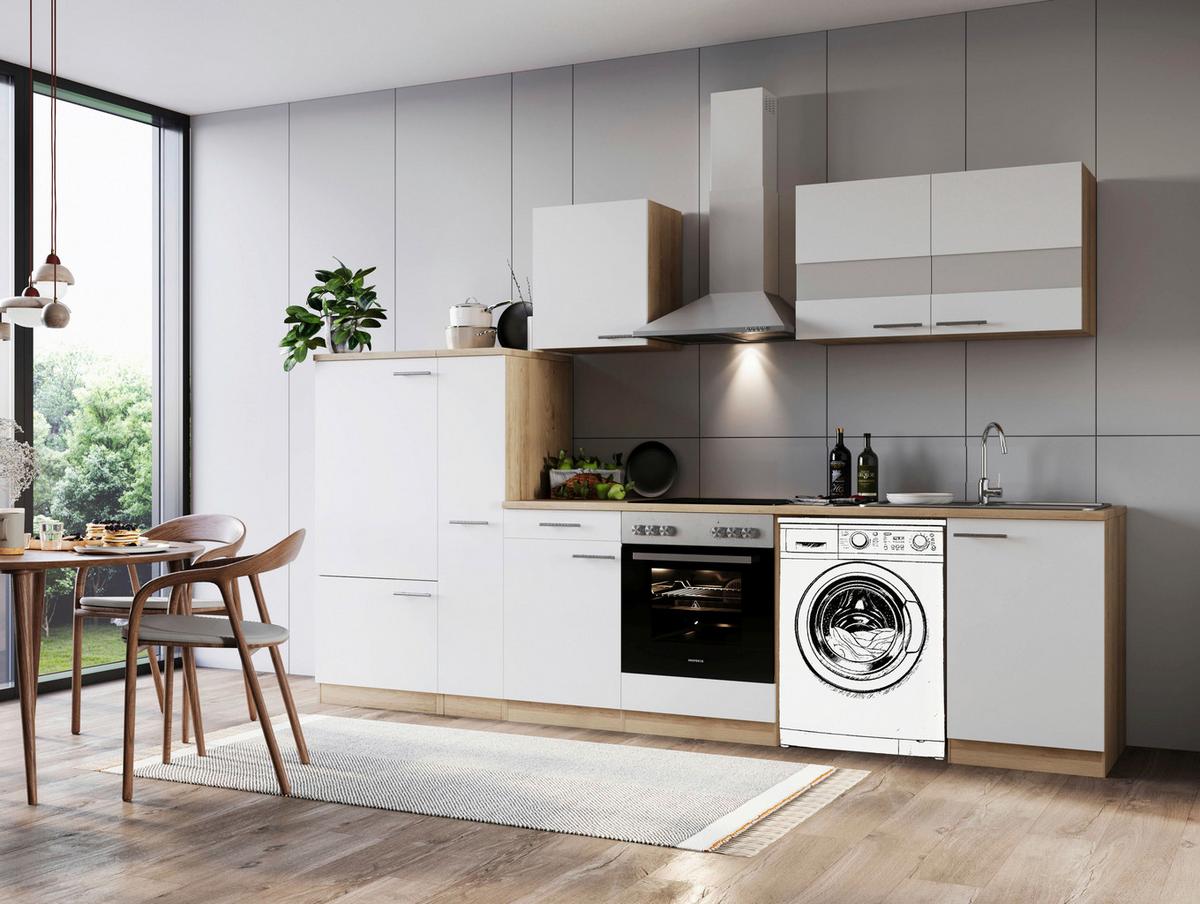 Kuhinjski Blok Z Aparati Merle, 310cm - barve nerjavečega jekla/barve hrasta, Basics, kovina/steklo (310cm) - Respekta