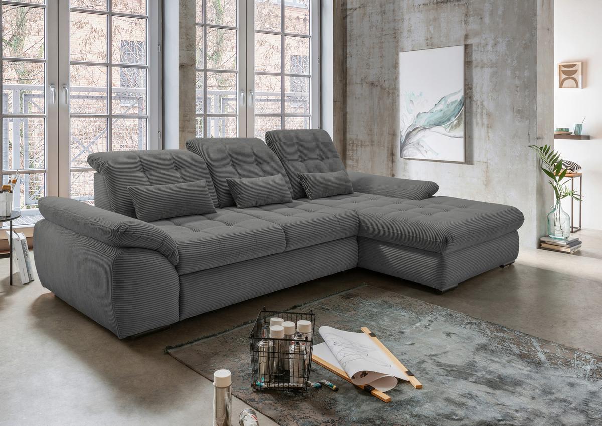 Ecksofa mit Bettkasten Rigatti ca. 314x184 cm Grau - Schwarz/Grau, MODERN, Textil/Metall (314/184cm) - Livetastic