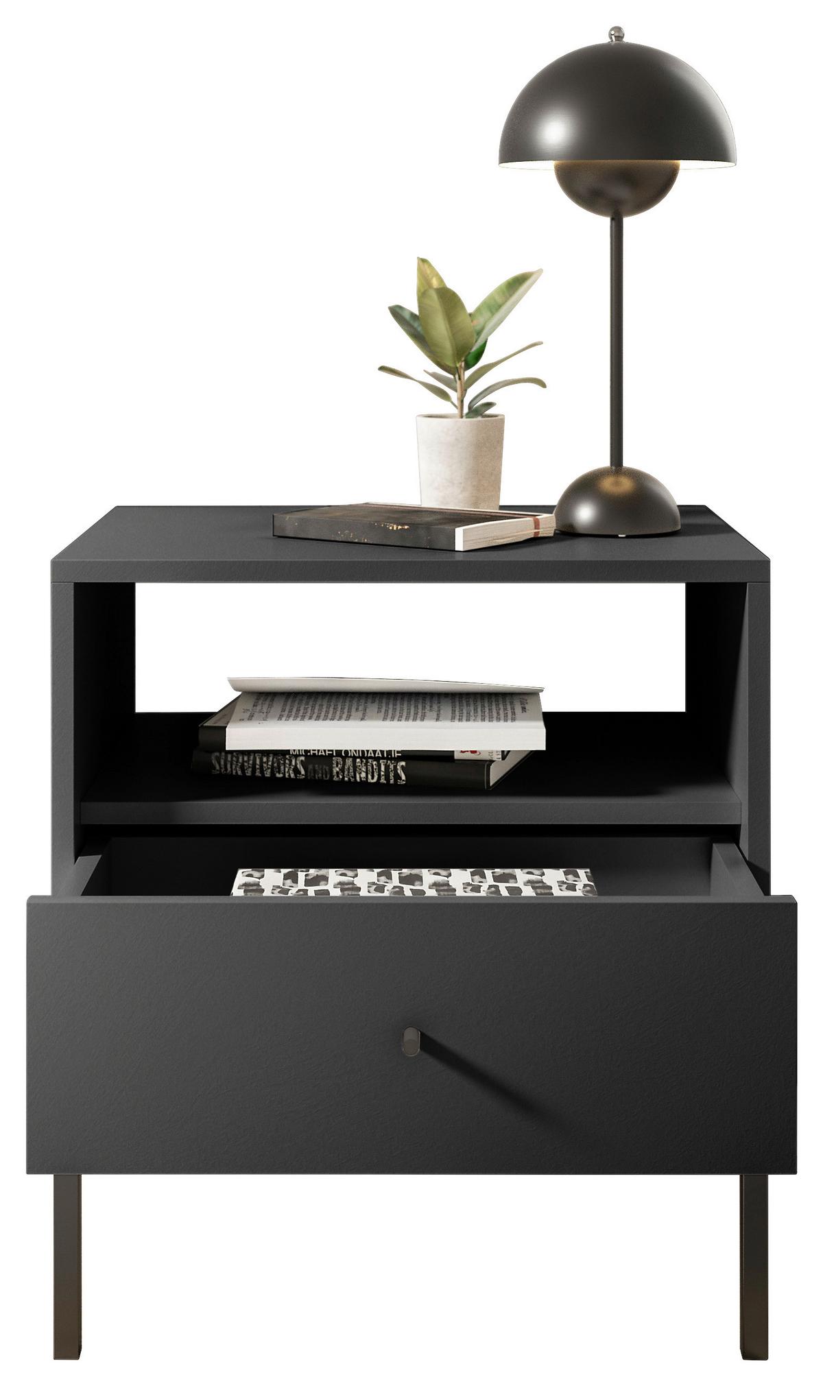 SZAFKA NOCNA INES - czarny/kolor grafitowy, Modern, materiał drewnopochodny/metal (54/56/39cm) - MID.YOU