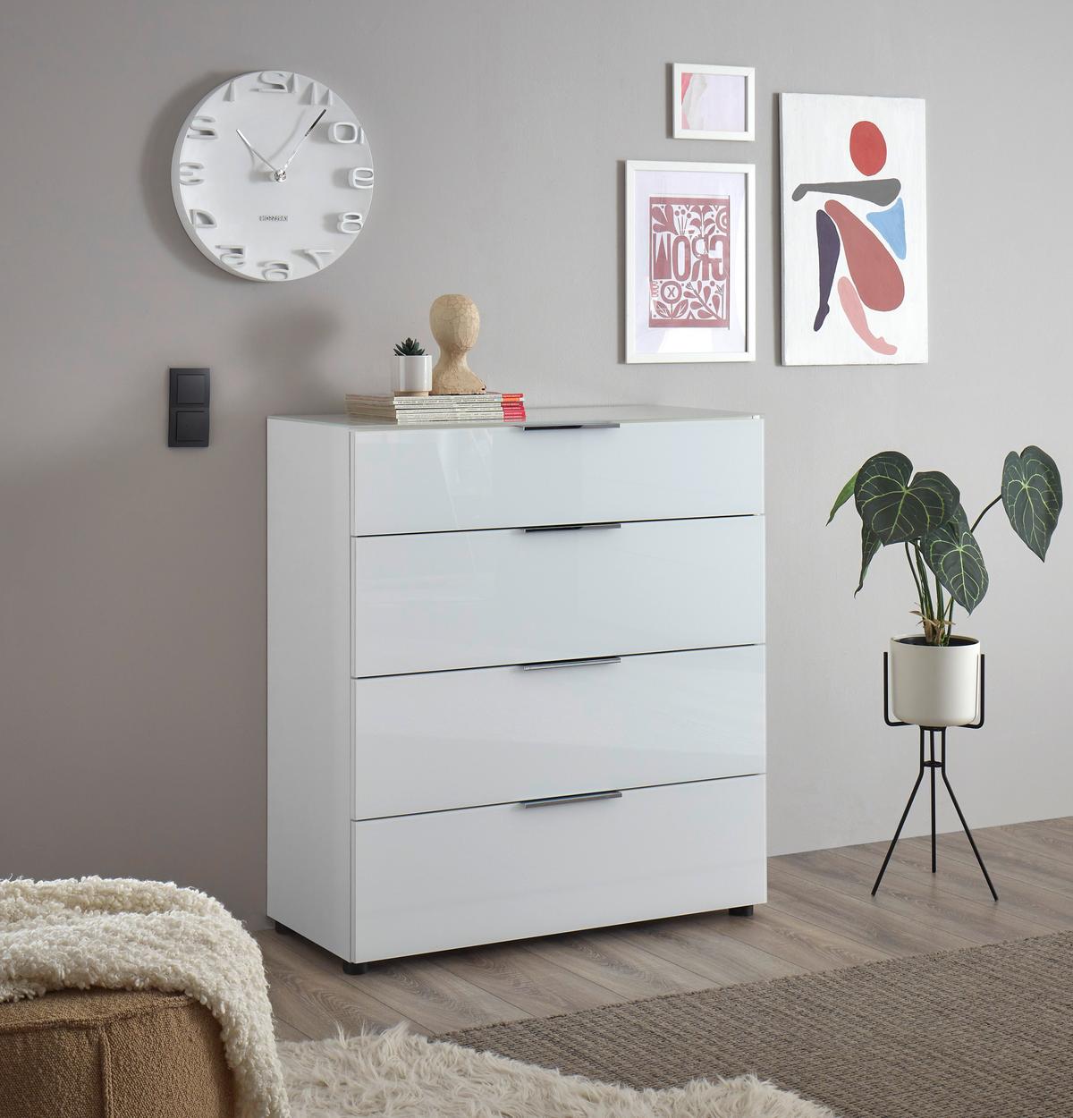 Kommode Siena Weiss - Chromfarben/Weiss, Modern, Glas/Holzwerkstoff (90/99/40cm) - Mömax