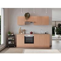 Küchenblock Gerda mit Geräten ca. 210 cm Buchefarben - Buchefarben/Alufarben, Basics, Holzwerkstoff/Kunststoff (210cm) - Respekta