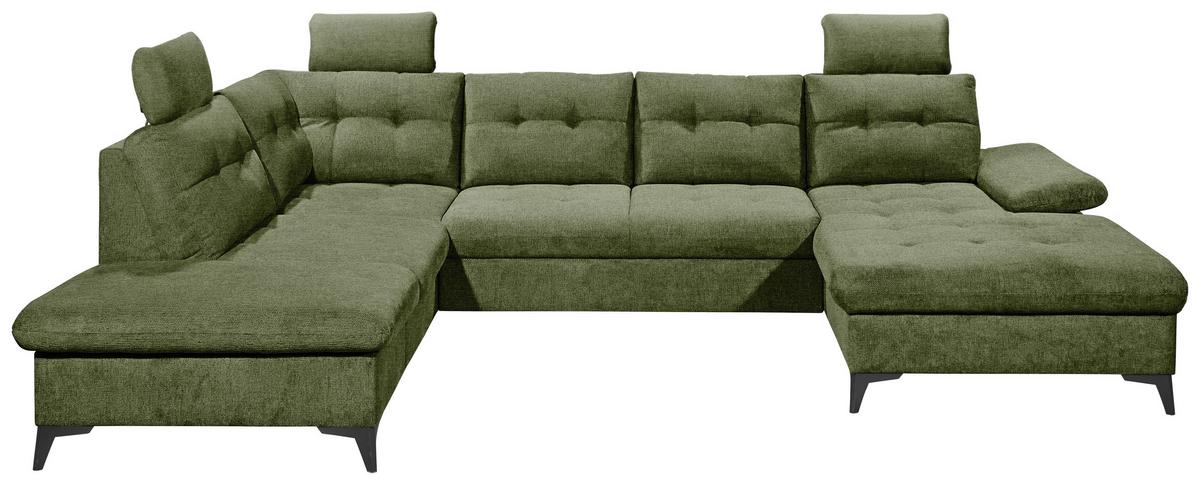 Wohnlandschaft Durban U ca. 218x324x170 cm Olivgrün - Schwarz/Olivgrün, KONVENTIONELL, Kunststoff/Textil (218/324/170cm) - MID.YOU