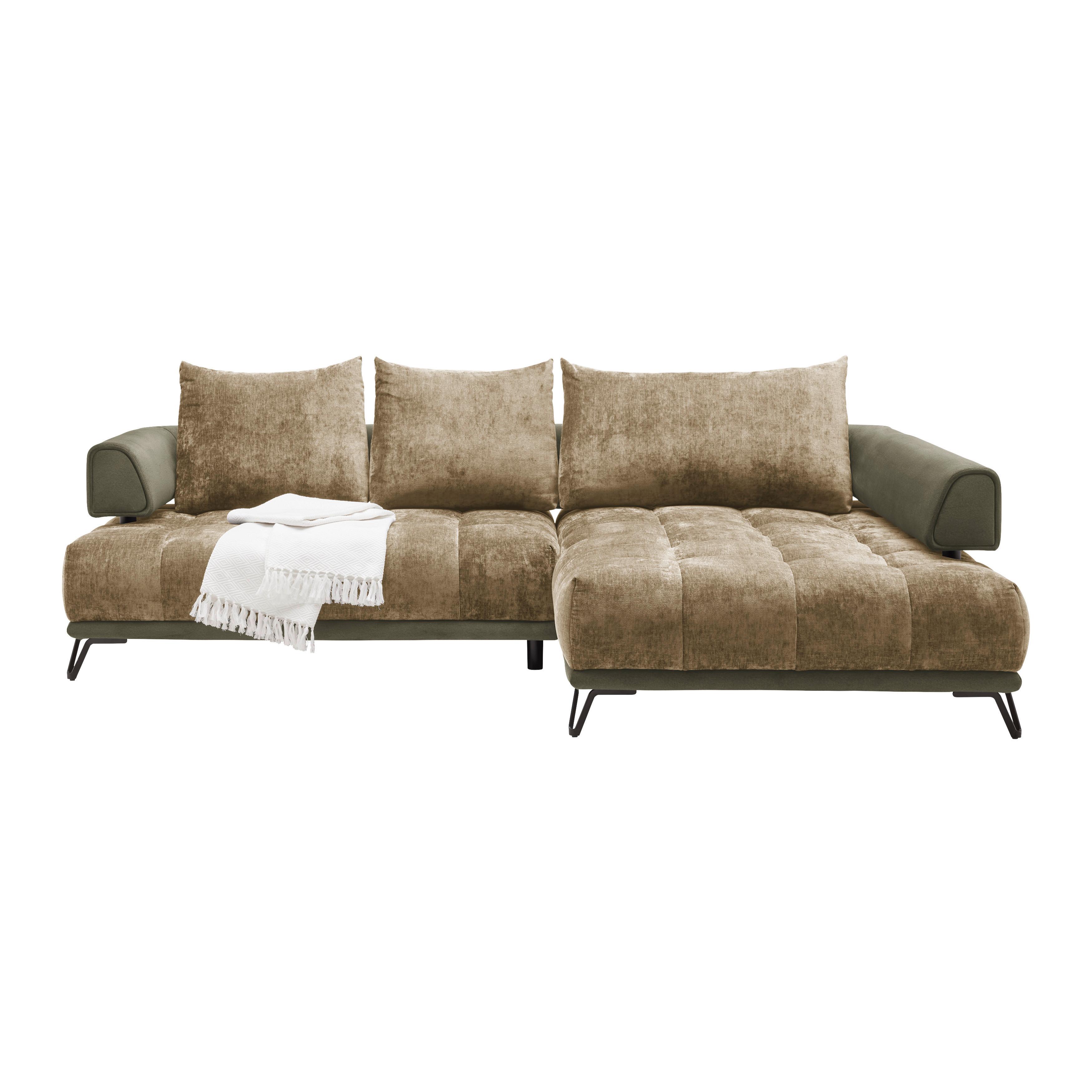 Ecksofa Morgan Olivgrün - Schwarz/Olivgrün, MODERN, Textil/Metall (262/67-87/184cm) - Mömax