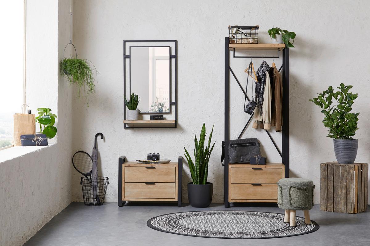 Garderobe aus Tanne massiv - Schwarz/Naturfarben, Lifestyle, Holz/Metall (69/185/38cm) - Premium Living